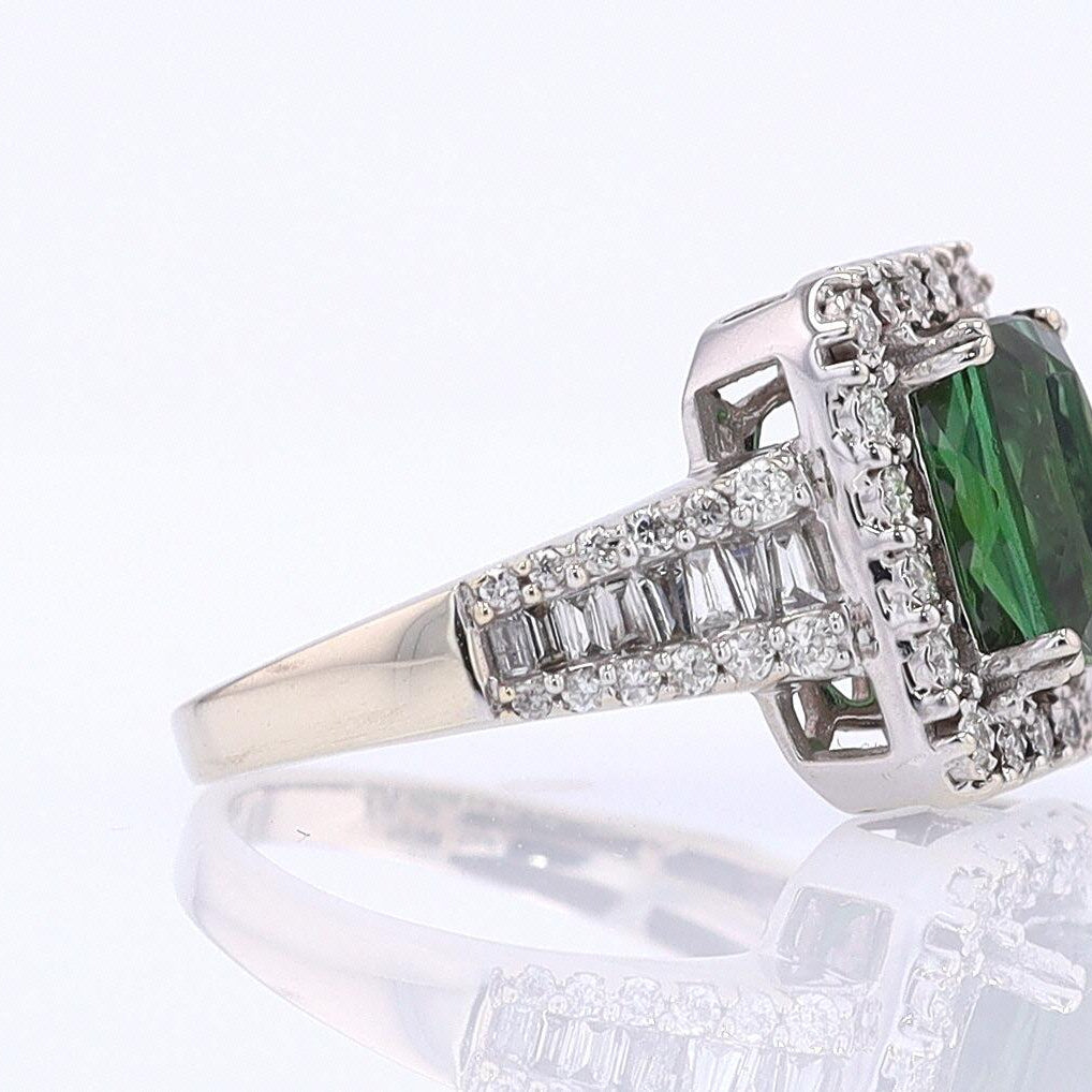 Vintage Green Tourmaline Diamond Halo Gemstone Engagement Ring