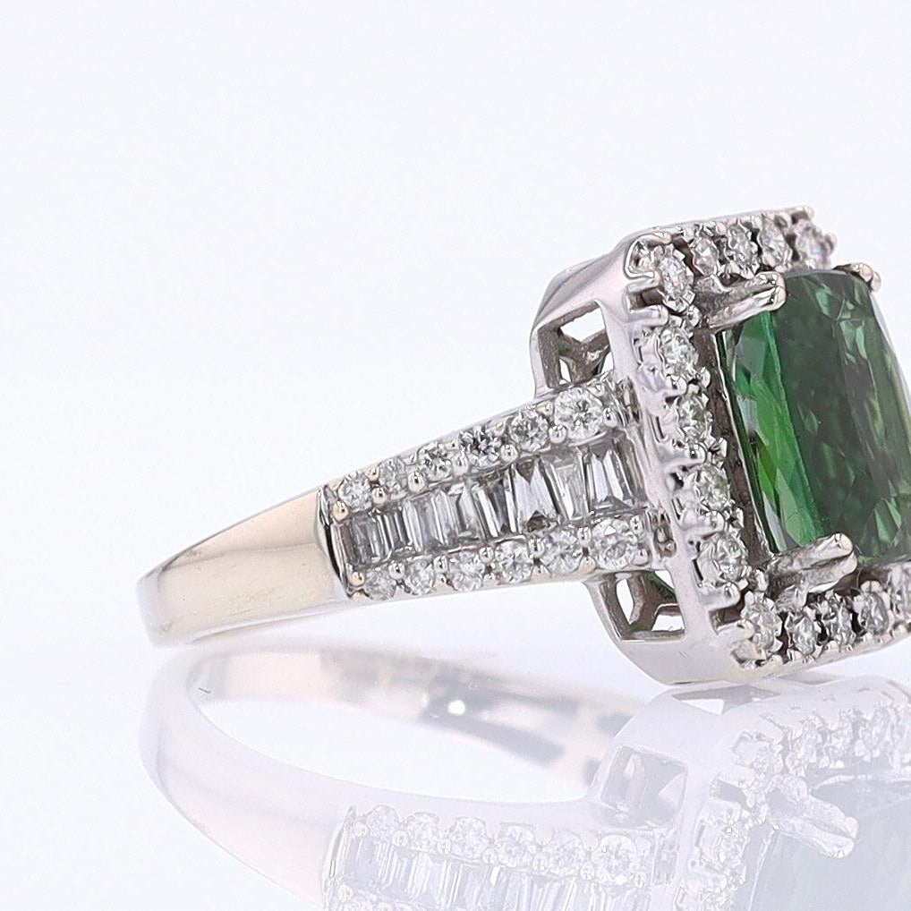 Vintage Green Tourmaline Diamond Halo Gemstone Engagement Ring