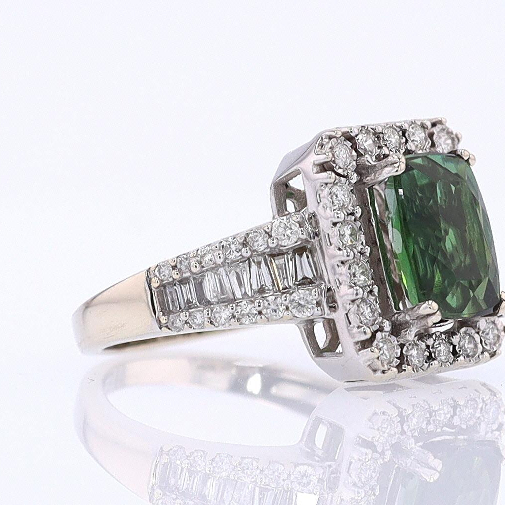 Vintage Green Tourmaline Diamond Halo Gemstone Engagement Ring