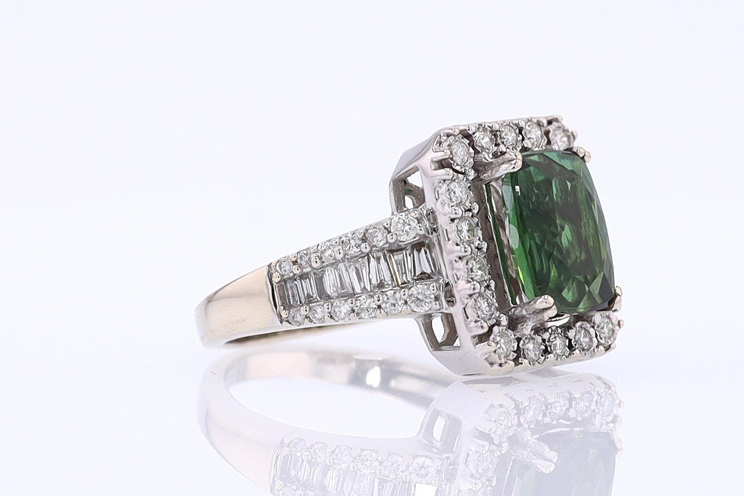 Vintage Green Tourmaline Diamond Halo Gemstone Engagement Ring