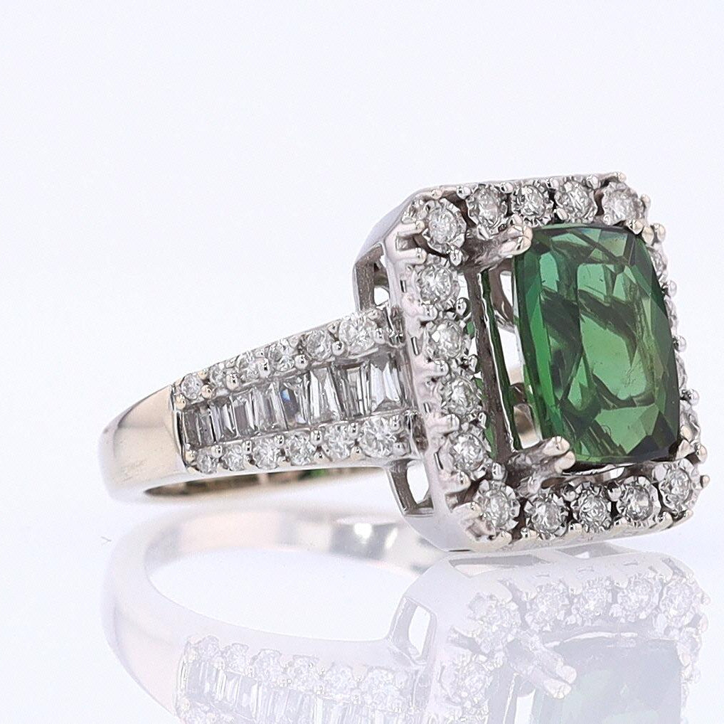 Vintage Green Tourmaline Diamond Halo Gemstone Engagement Ring