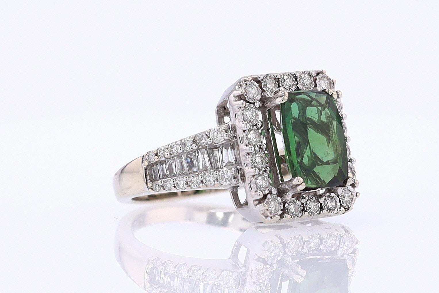 Vintage Green Tourmaline Diamond Halo Gemstone Engagement Ring
