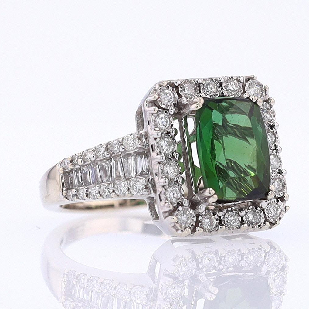 Vintage Green Tourmaline Diamond Halo Gemstone Engagement Ring