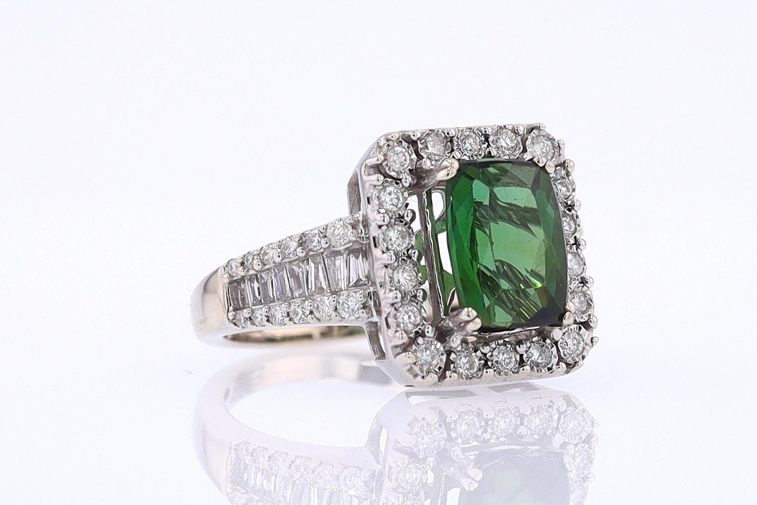 Vintage Green Tourmaline Diamond Halo Gemstone Engagement Ring