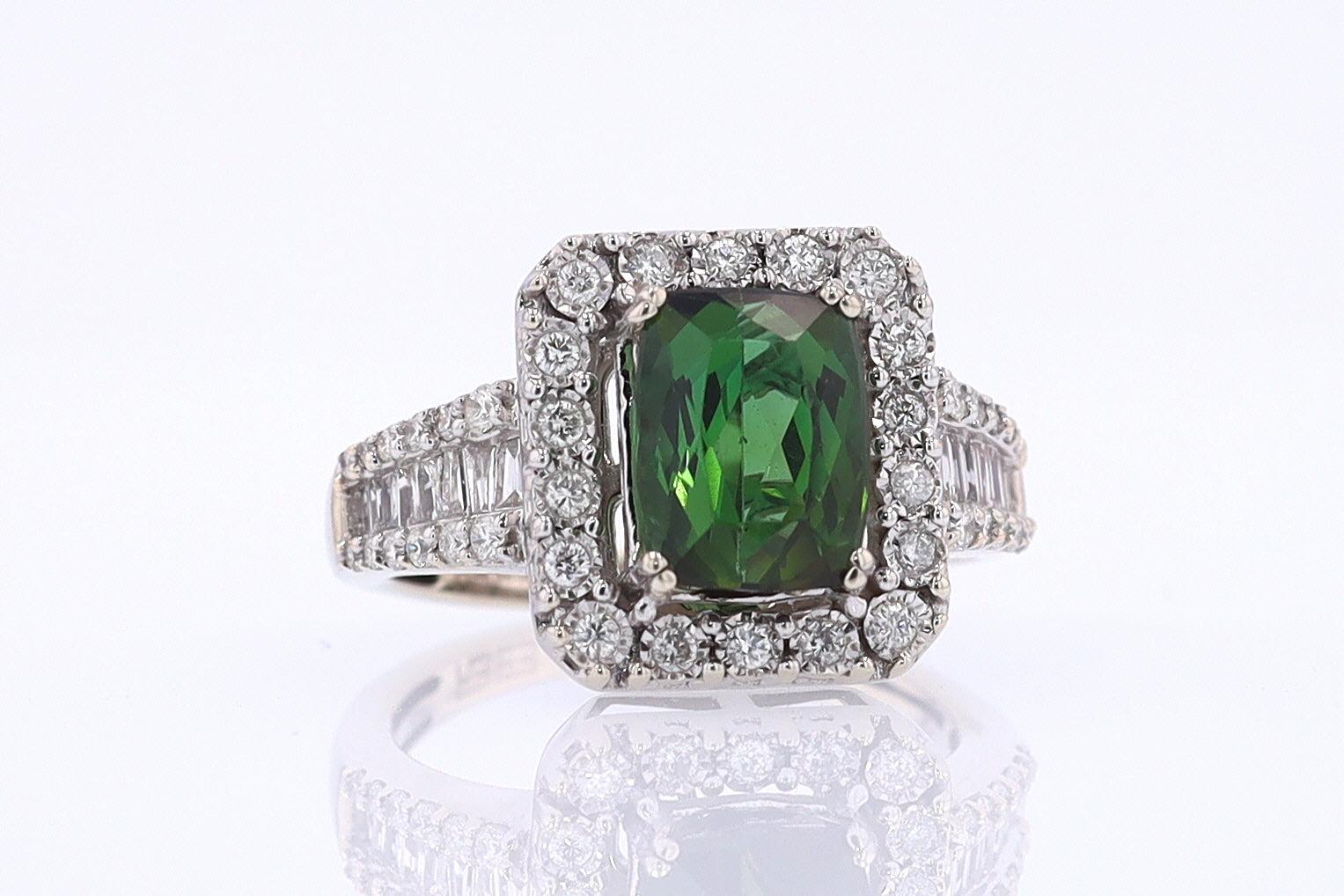 Vintage Green Tourmaline Diamond Halo Gemstone Engagement Ring