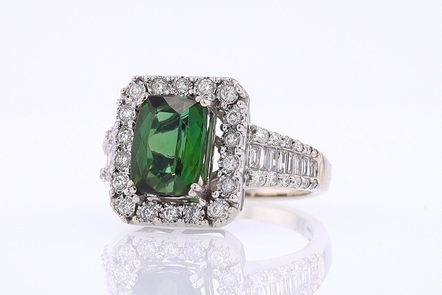 Vintage Green Tourmaline Diamond Halo Gemstone Engagement Ring