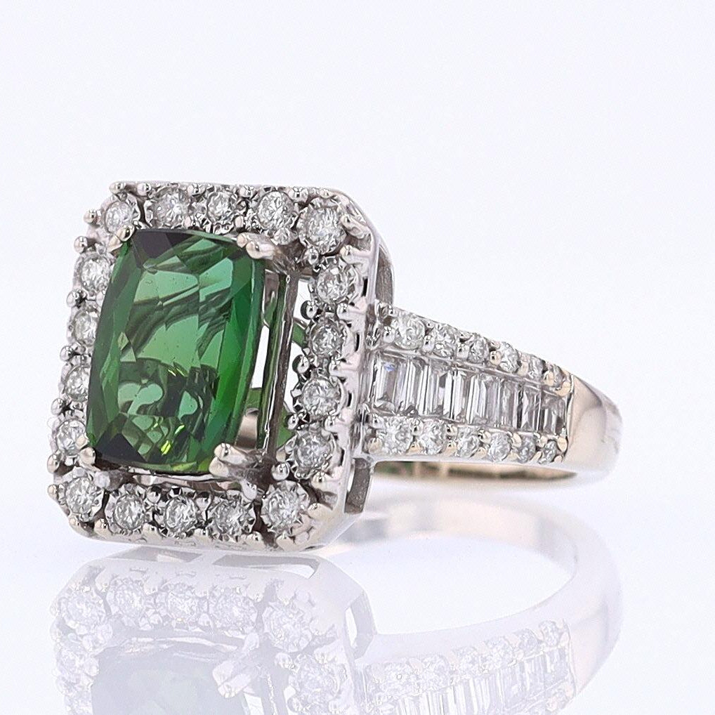 Vintage Green Tourmaline Diamond Halo Gemstone Engagement Ring