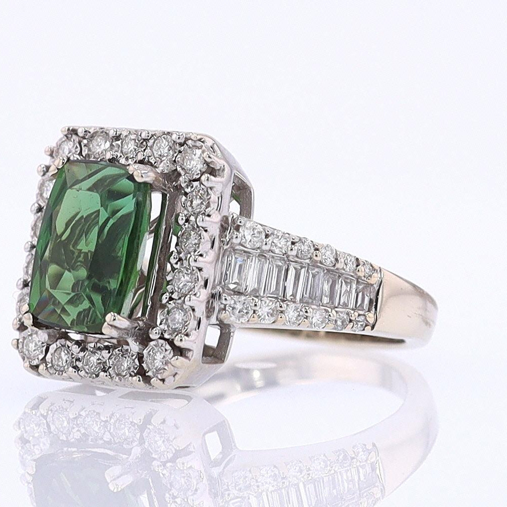 Vintage Green Tourmaline Diamond Halo Gemstone Engagement Ring