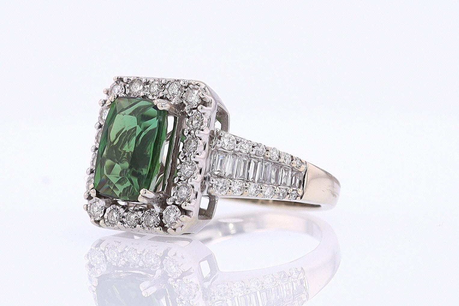 Vintage Green Tourmaline Diamond Halo Gemstone Engagement Ring