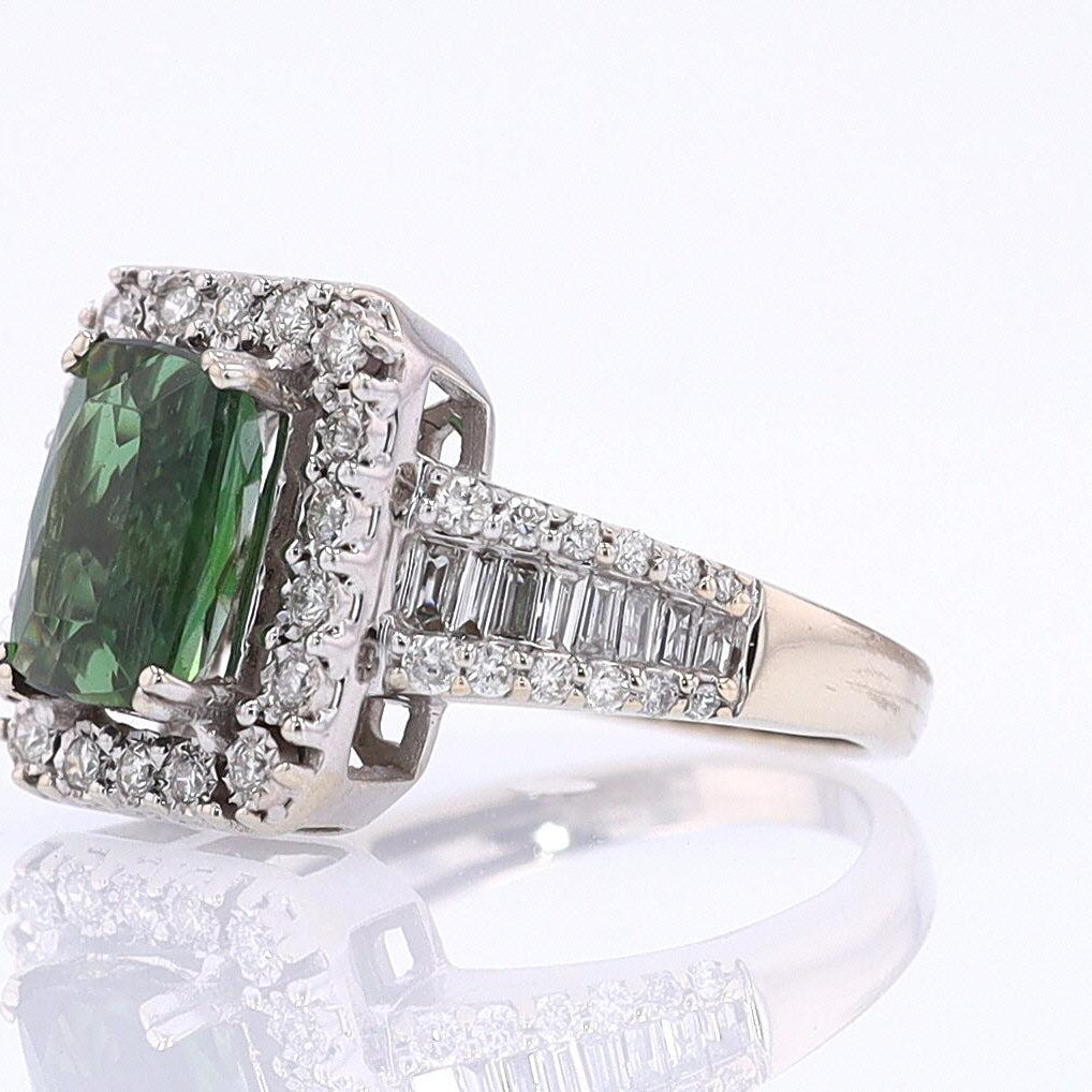 Vintage Green Tourmaline Diamond Halo Gemstone Engagement Ring