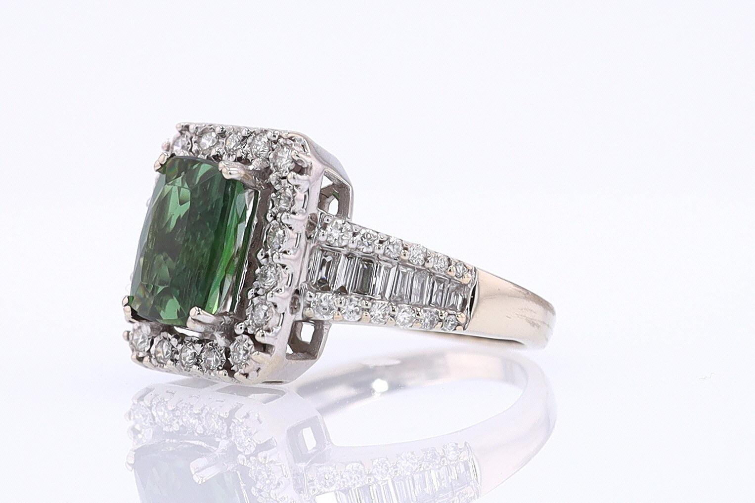 Vintage Green Tourmaline Diamond Halo Gemstone Engagement Ring