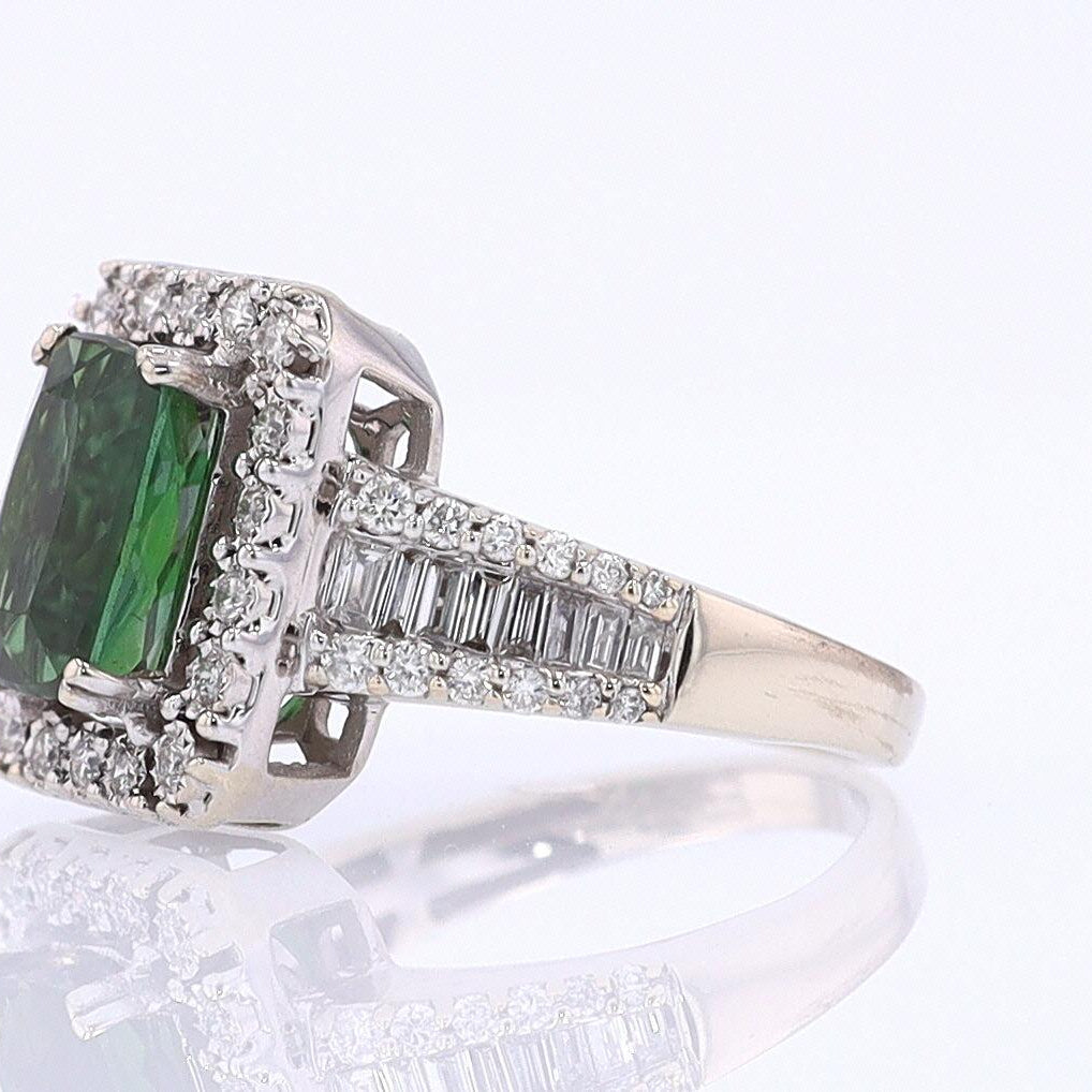 Vintage Green Tourmaline Diamond Halo Gemstone Engagement Ring