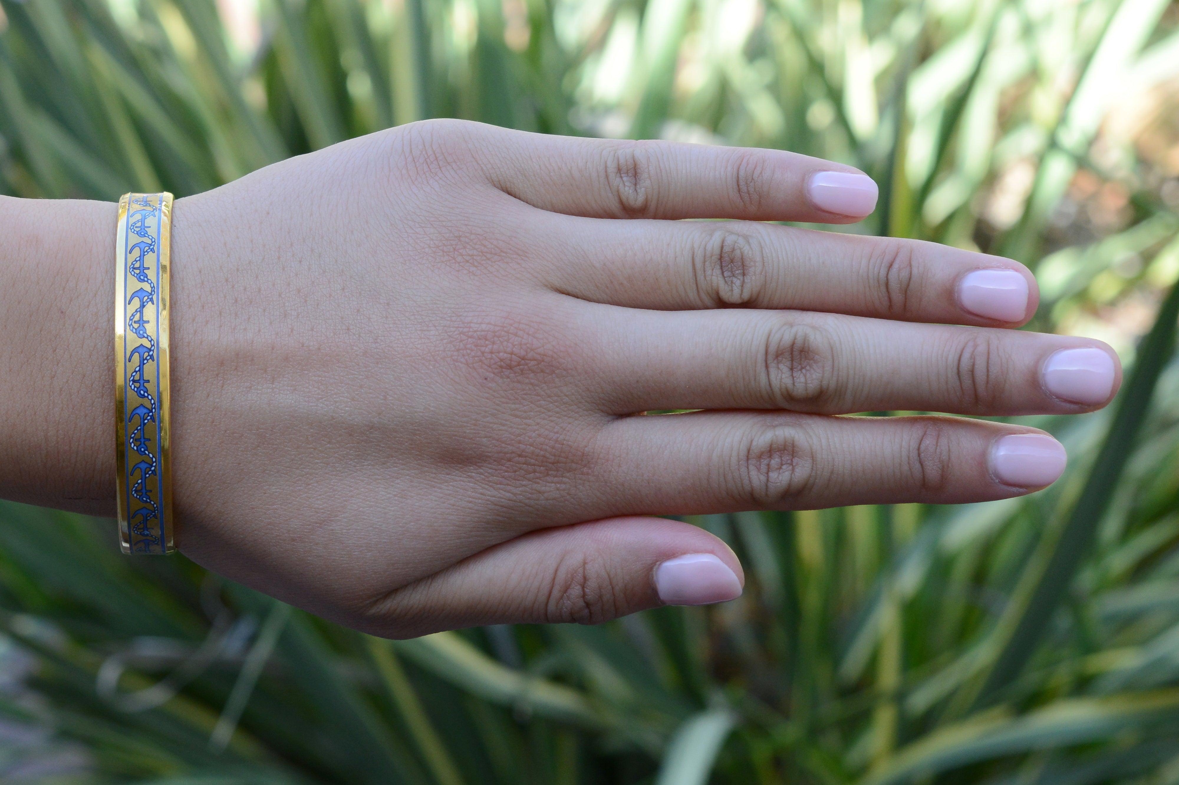Vintage Hermes Gold Plated Enamel Anchor Bangle Bracelet