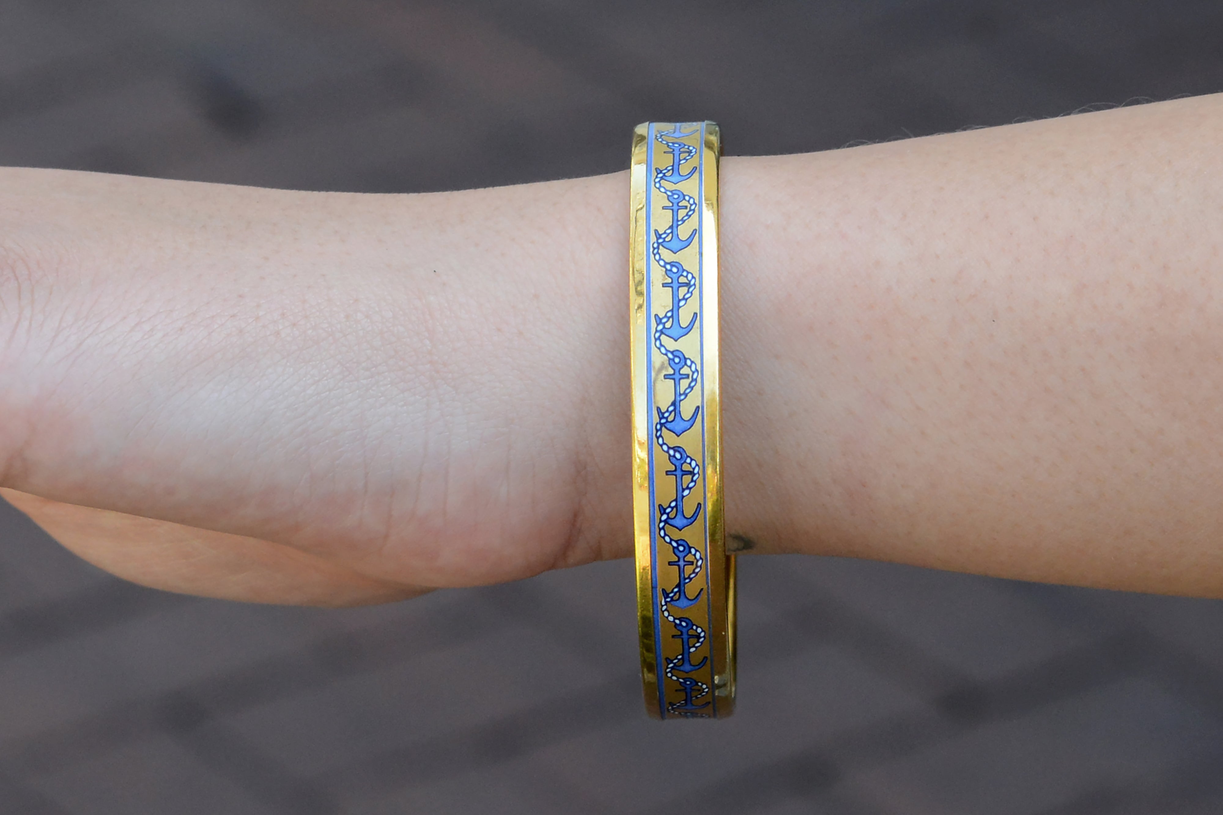 Vintage Hermes Gold Plated Enamel Anchor Bangle Bracelet
