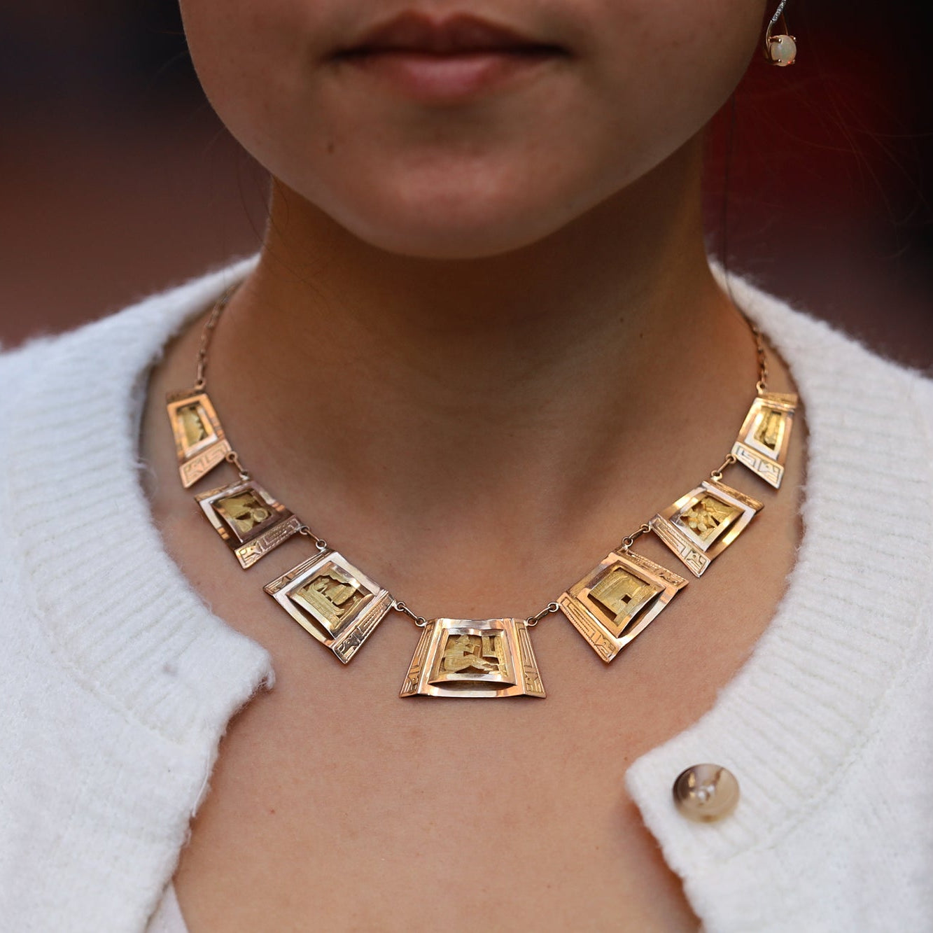 Vintage High Karat Gold Mayan Peruvian Story Necklace