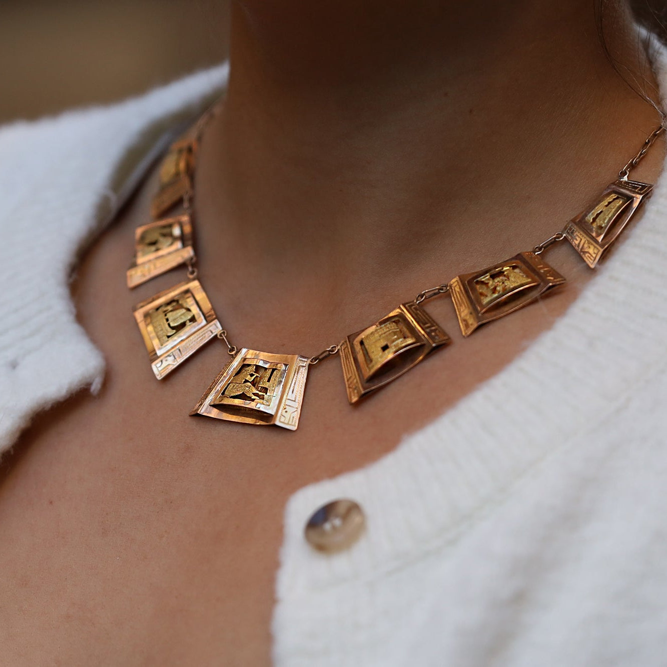 Vintage High Karat Gold Mayan Peruvian Story Necklace