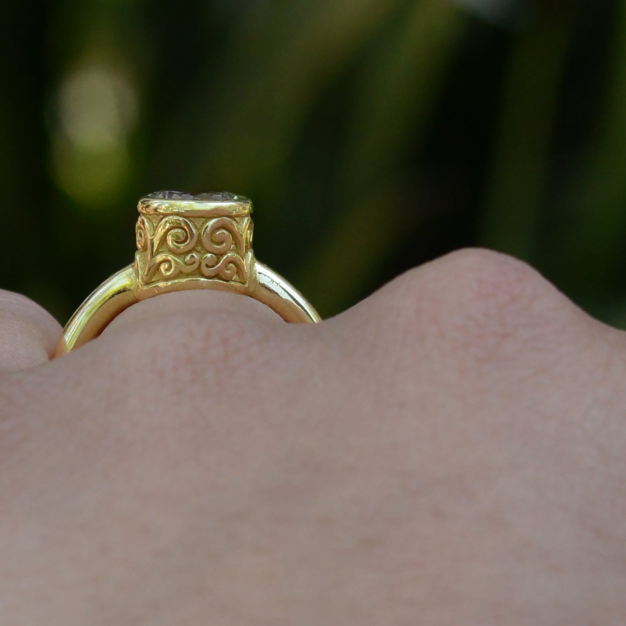 Vintage High Karat Gold White Sapphire Engagement Ring