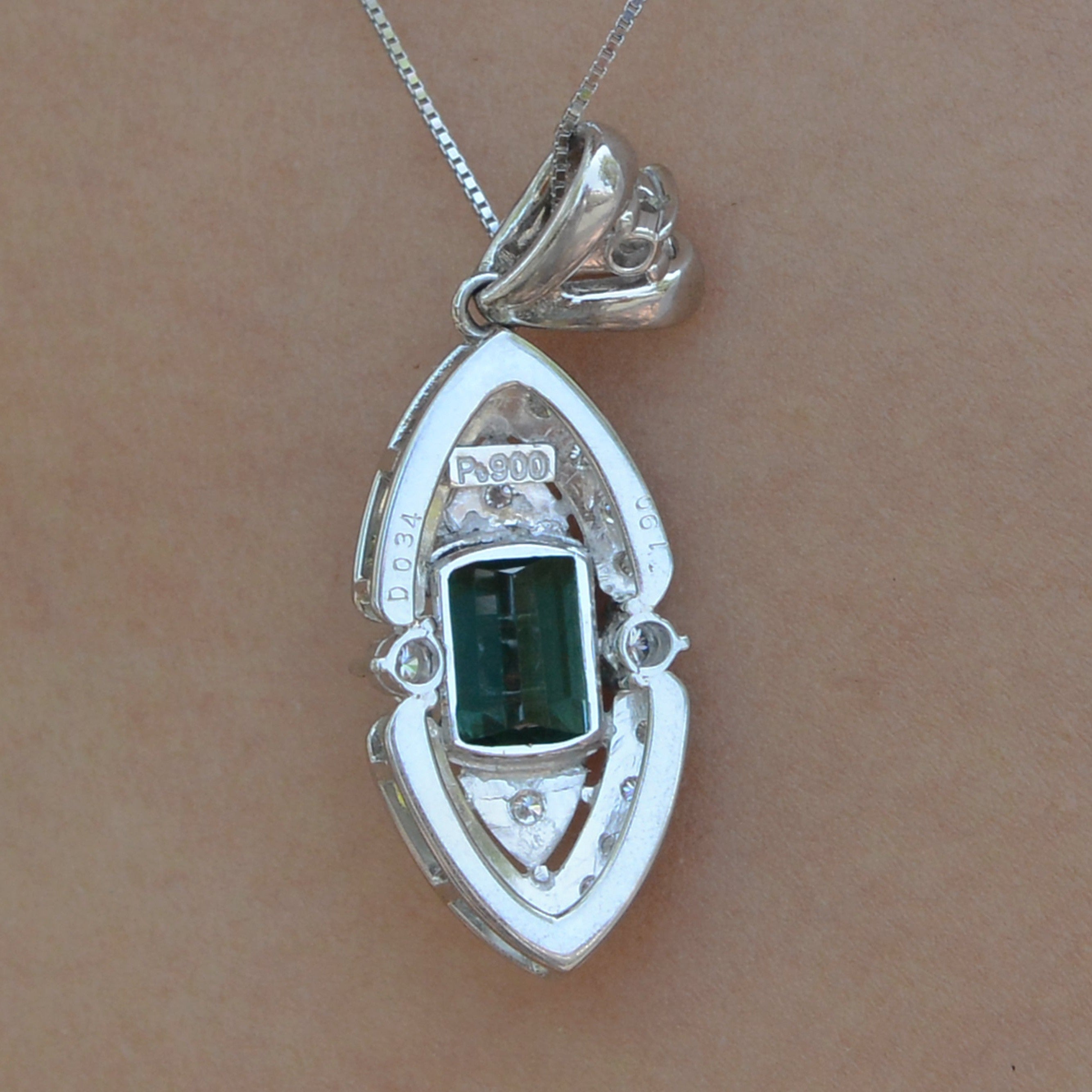 Vintage Indicolite Tourmaline Diamond Pendant Necklace