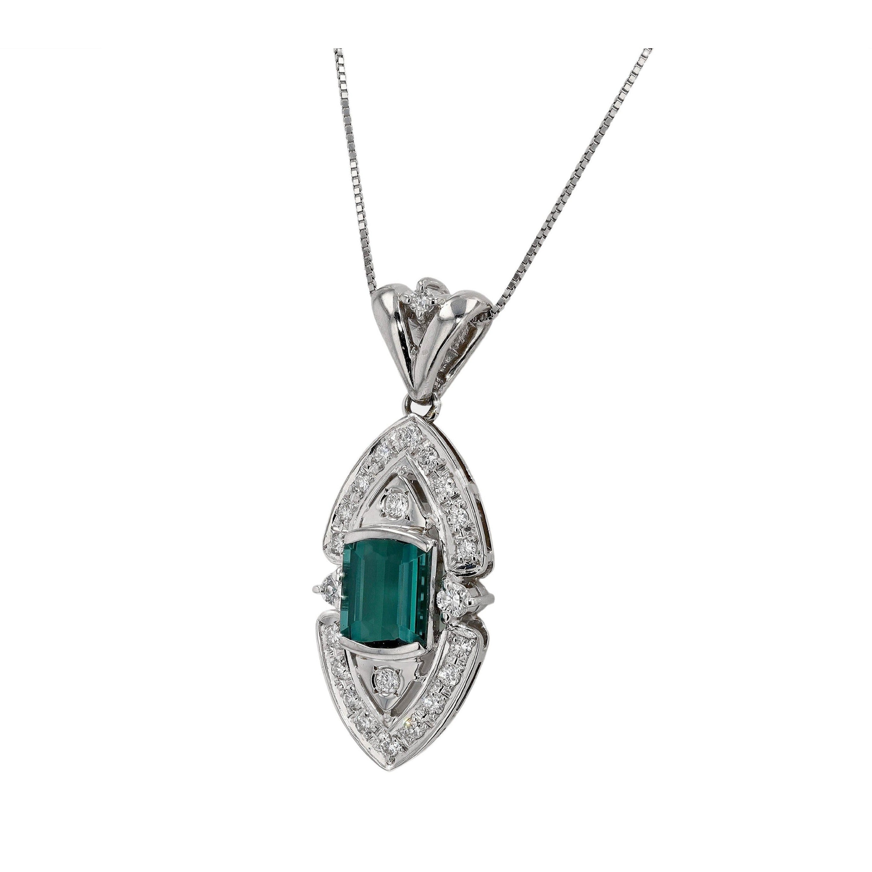 Vintage Indicolite Tourmaline Diamond Pendant Necklace