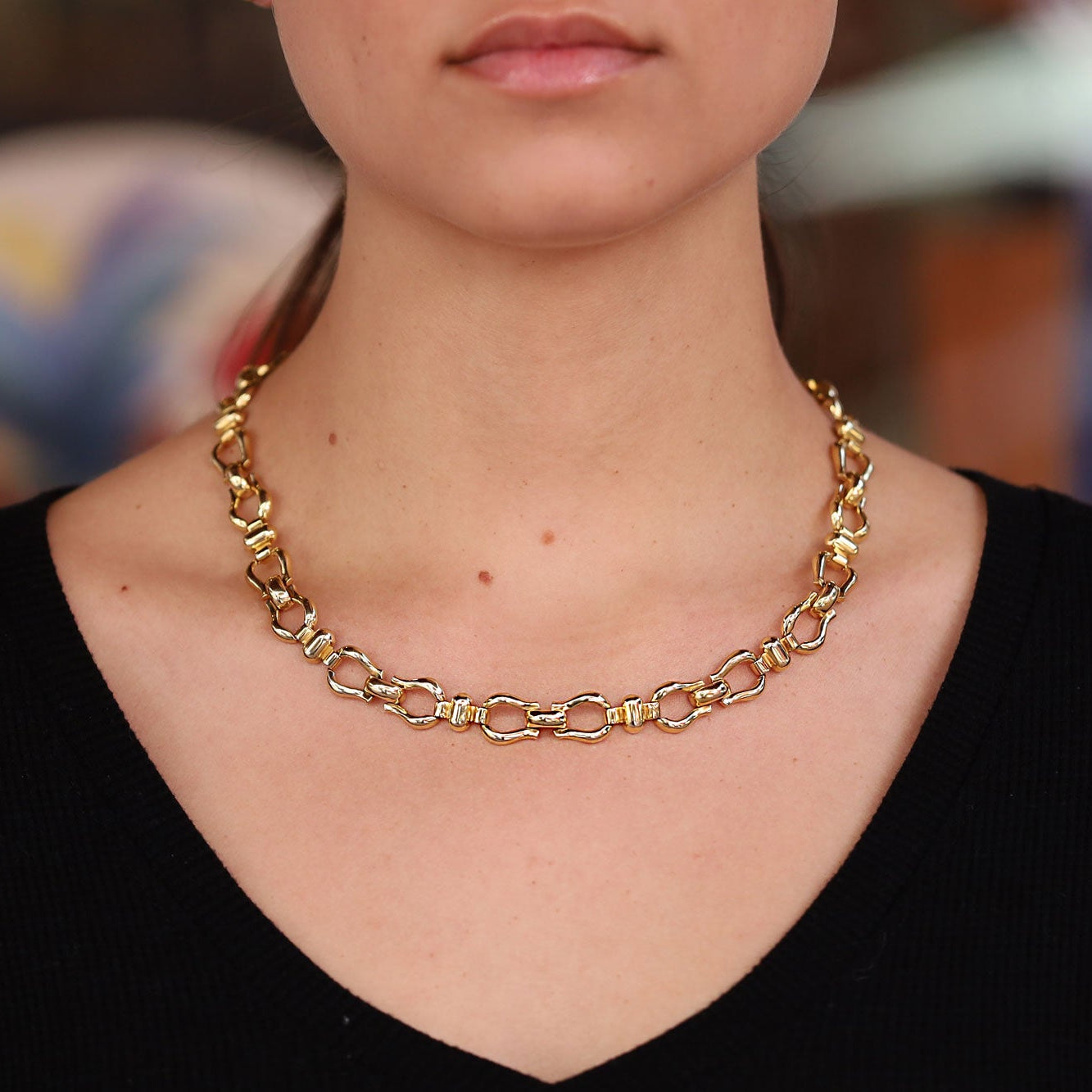 Vintage Italian 18k Yellow Gold Horsebit Equestrian Collar Necklace