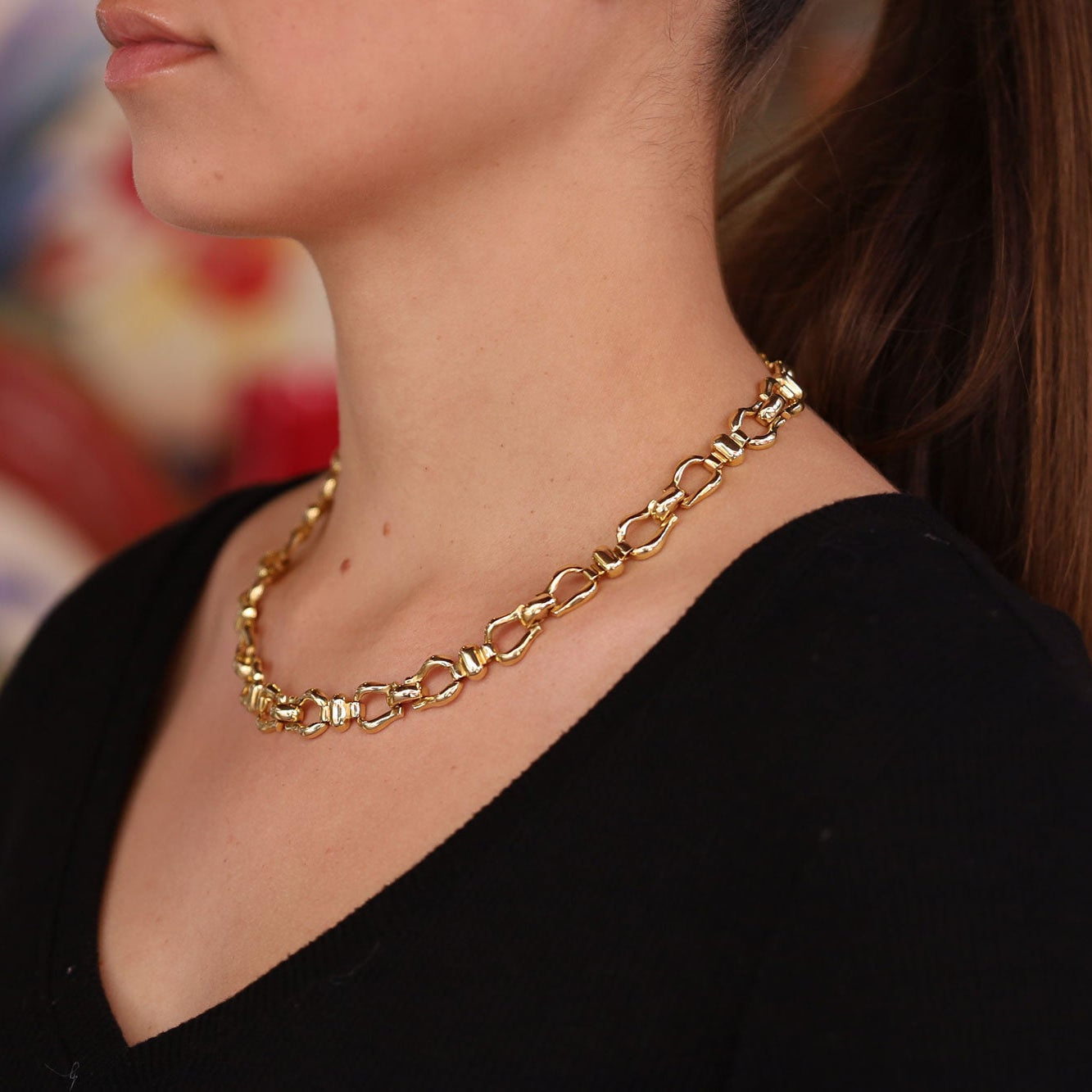 Vintage Italian 18k Yellow Gold Horsebit Equestrian Collar Necklace