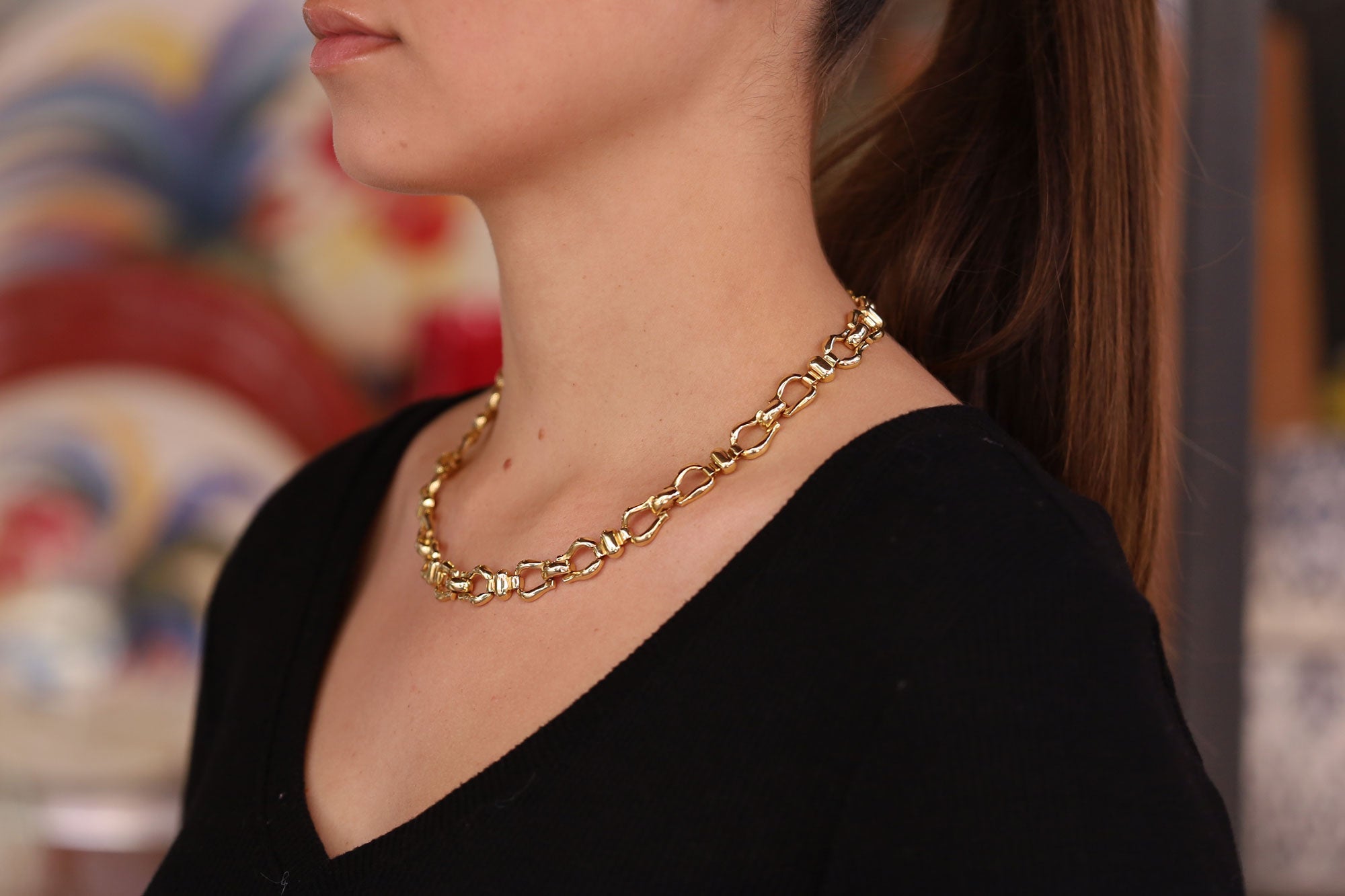 Vintage Italian 18k Yellow Gold Horsebit Equestrian Collar Necklace