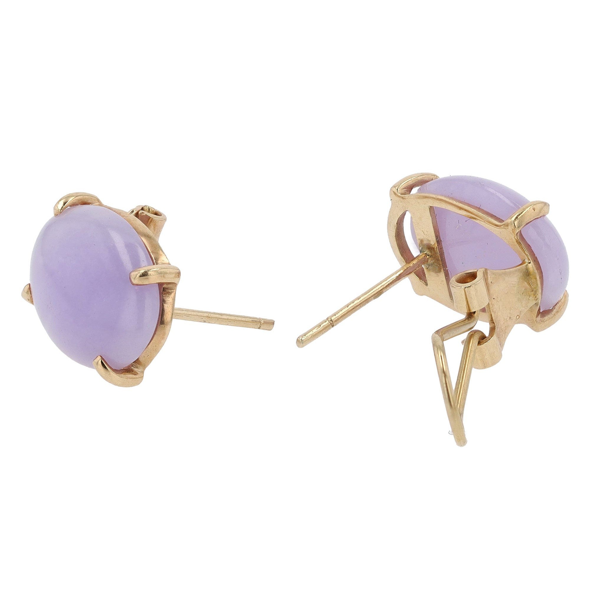 Vintage Lavender Jade & 14k Gold Oval Earrings
