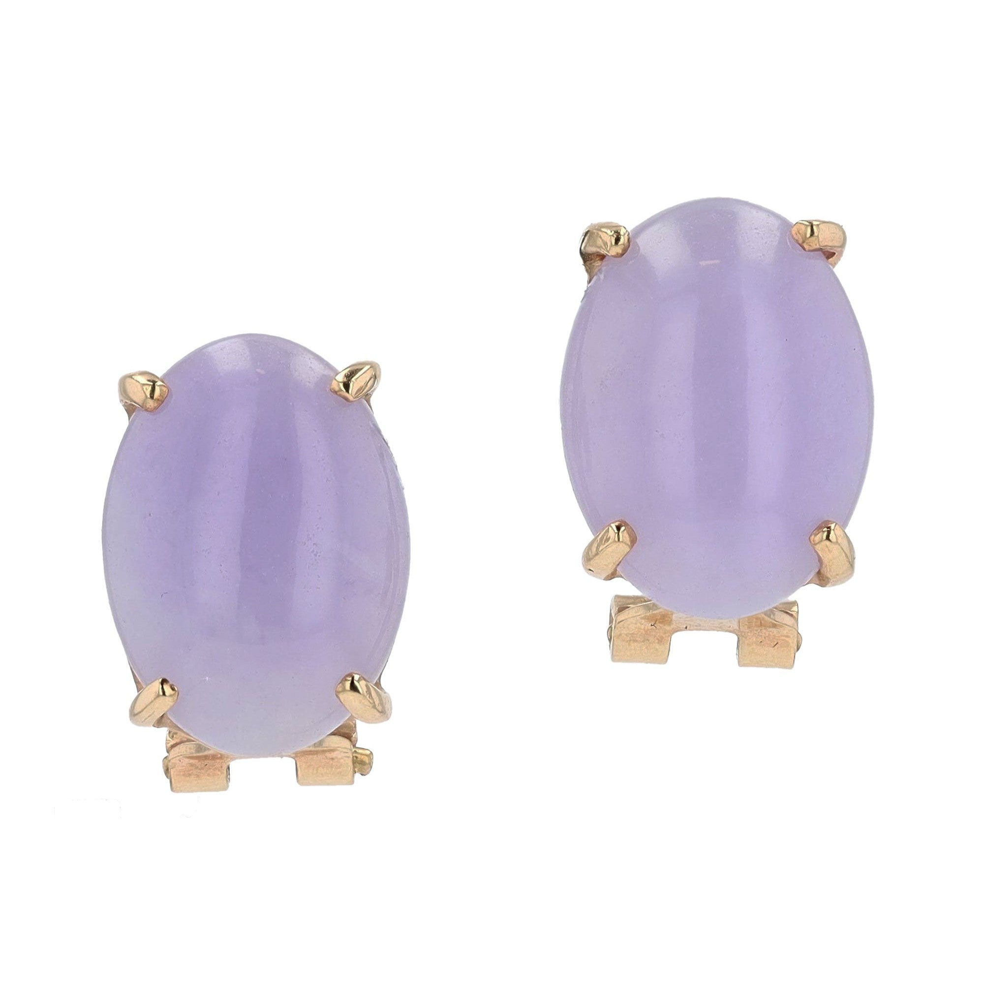 Vintage Lavender Jade & 14k Gold Oval Earrings