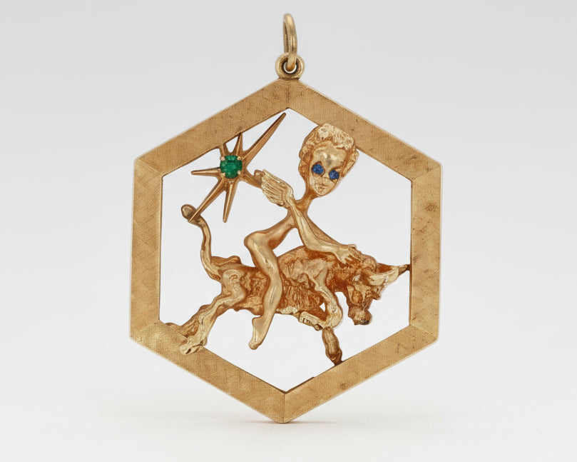 Vintage M. Hime Cherub & Taurus Zodiac Charm Pendant