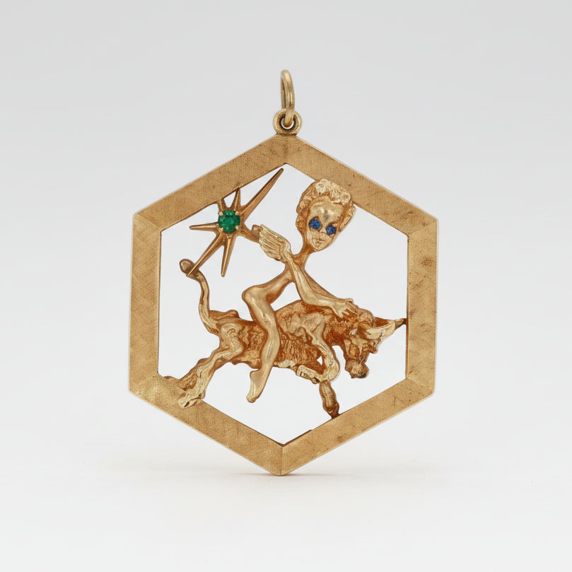 Vintage M. Hime Cherub & Taurus Zodiac Charm Pendant