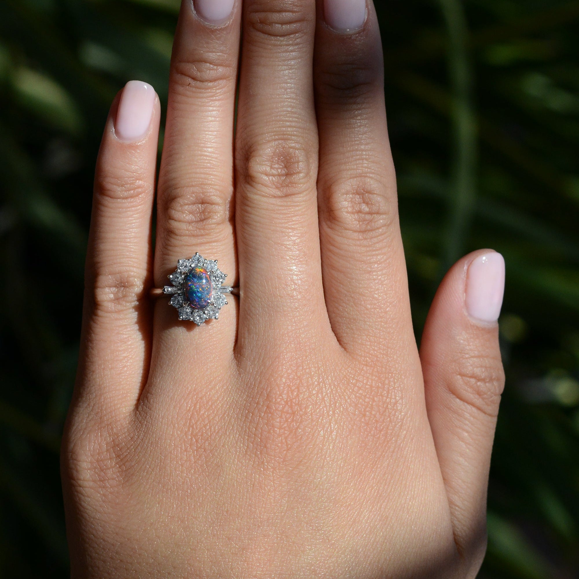 Vintage Mid Century Black Opal and Diamond Ring