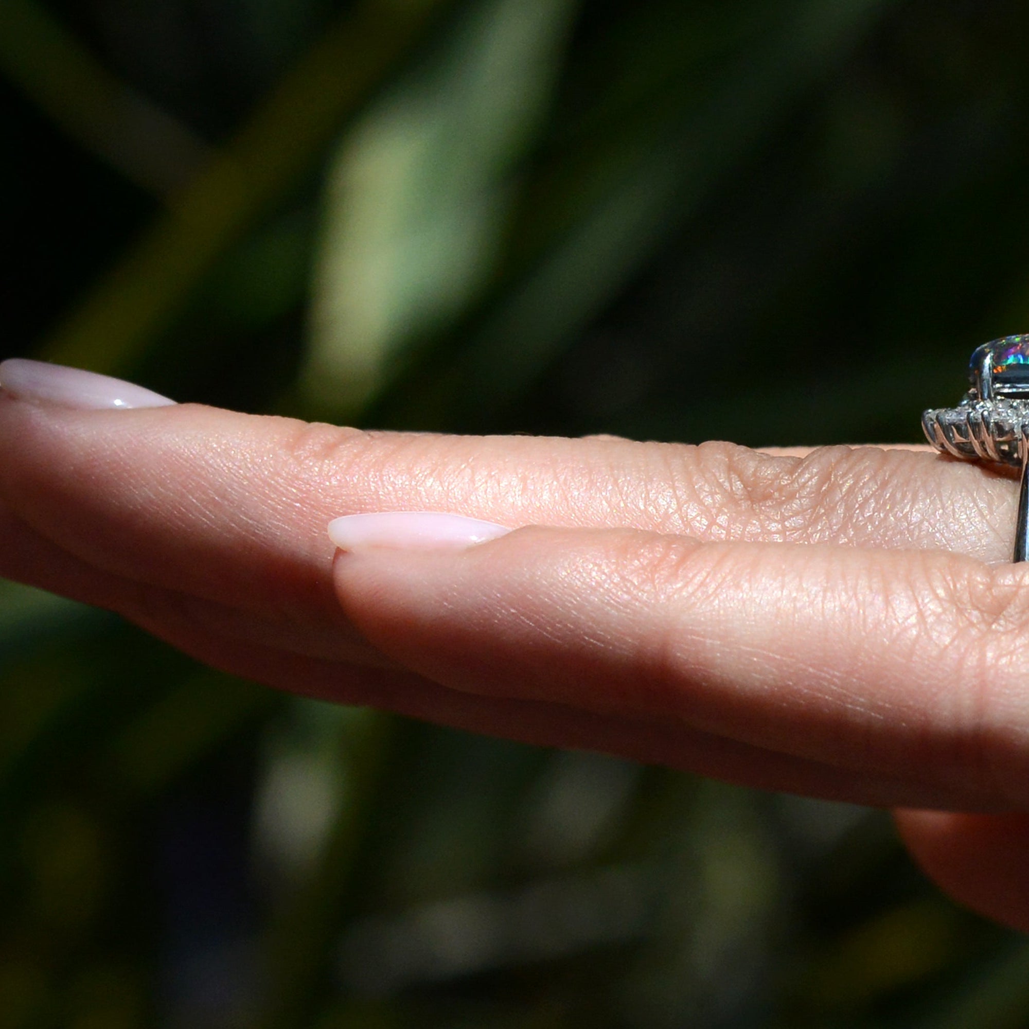 Vintage Mid Century Black Opal and Diamond Ring