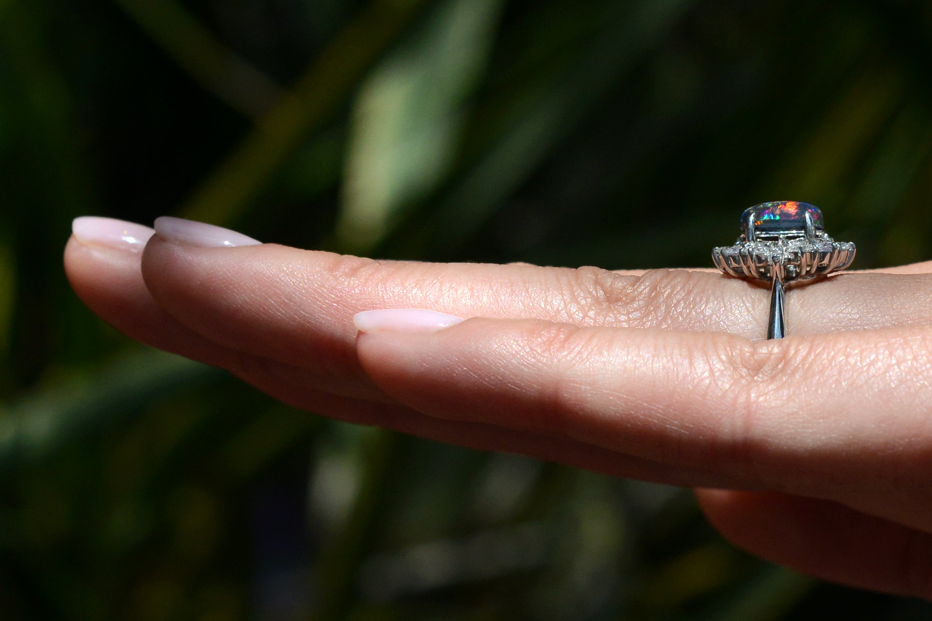 Vintage Mid Century Black Opal and Diamond Ring