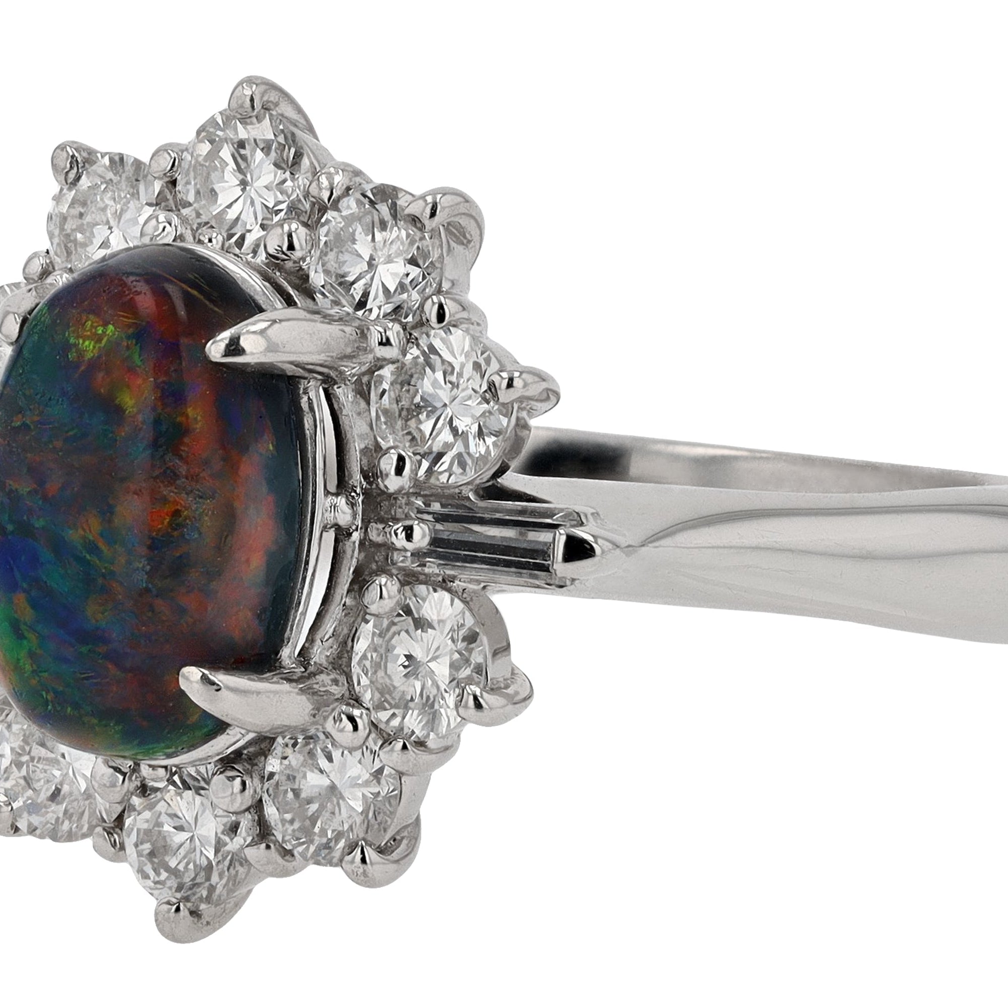 Vintage Mid Century Black Opal and Diamond Ring