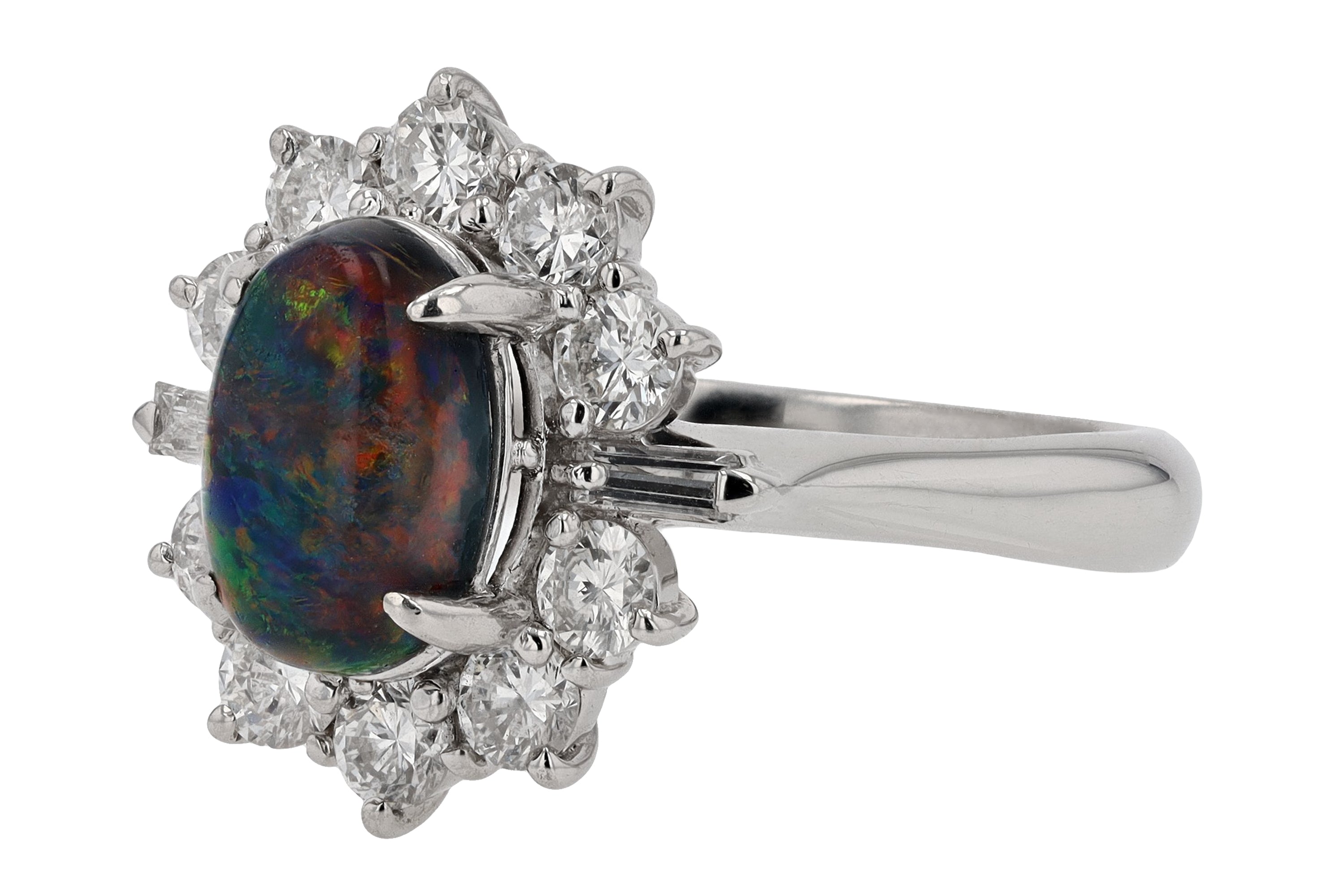 Vintage Mid Century Black Opal and Diamond Ring