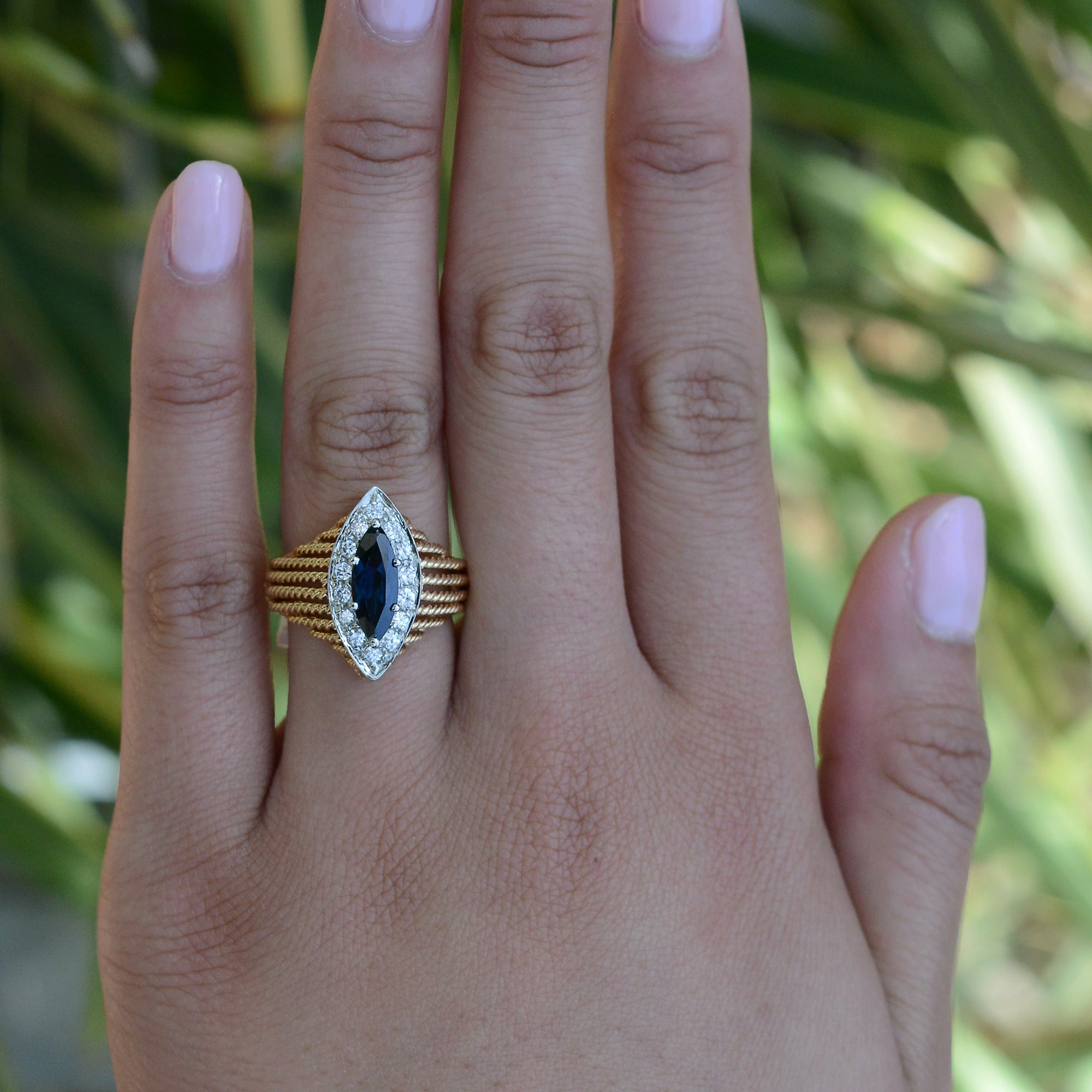 Vintage Mid Century Marquise Sapphire Engagement Ring