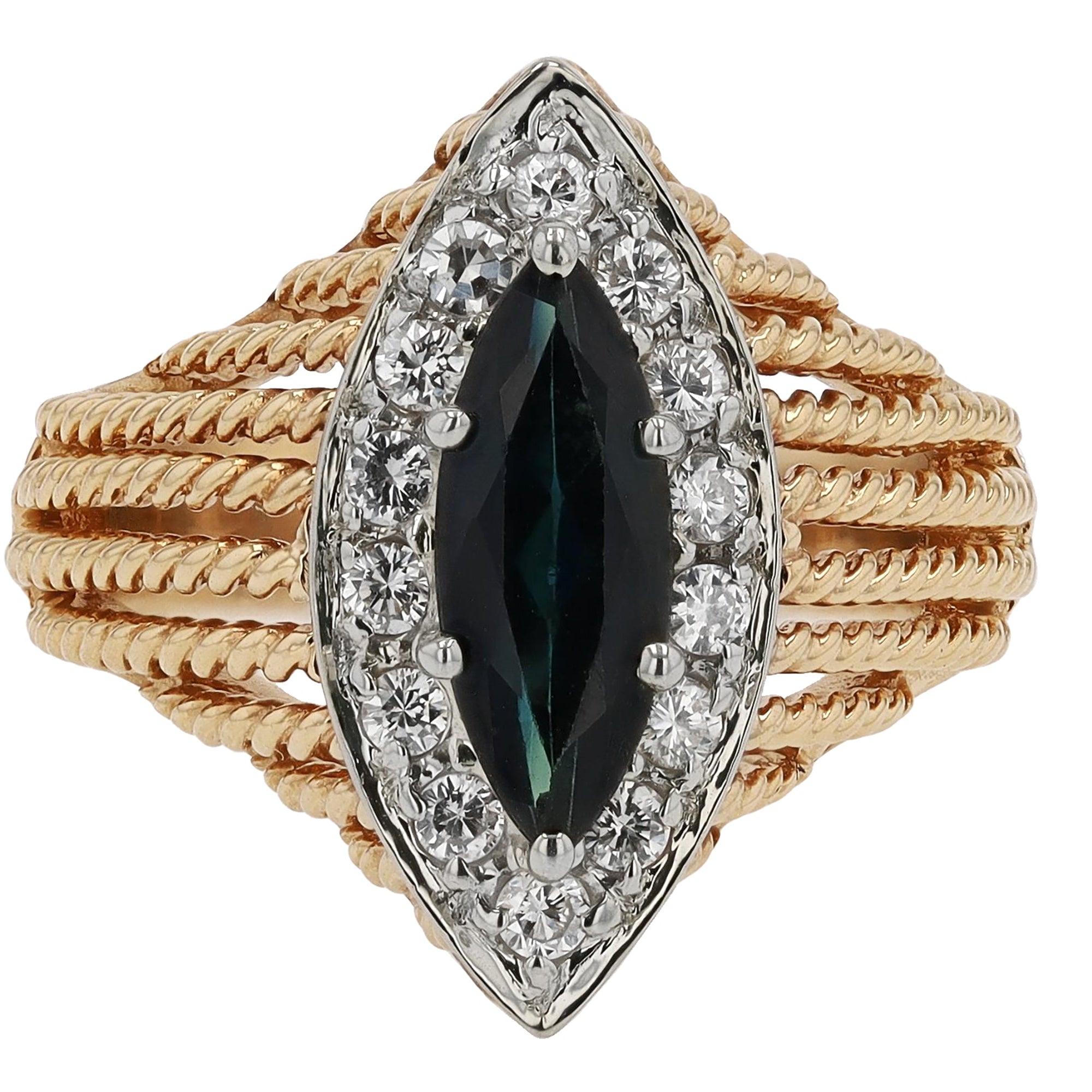 Vintage Mid Century Marquise Sapphire Engagement Ring