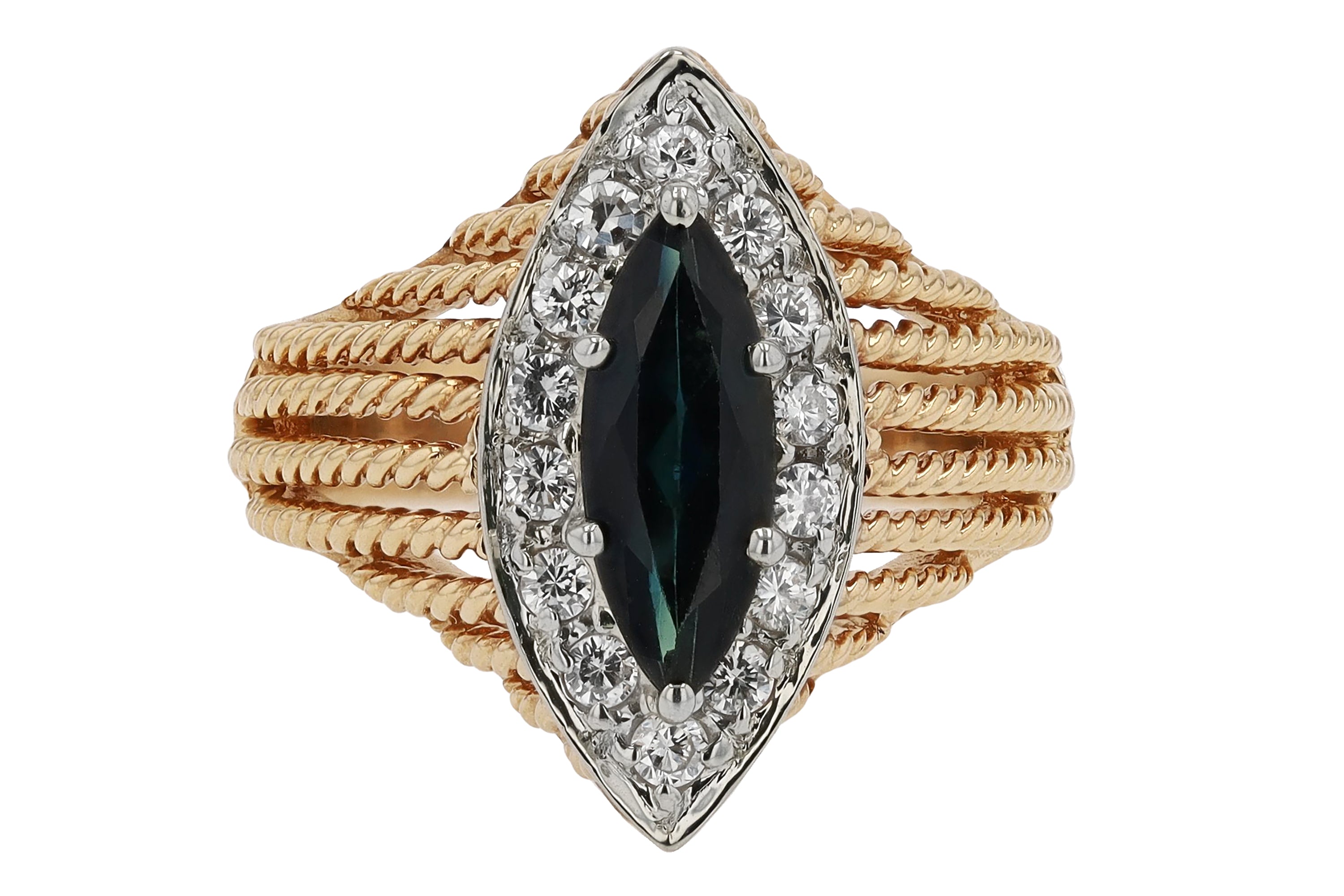 Vintage Mid Century Marquise Sapphire Engagement Ring