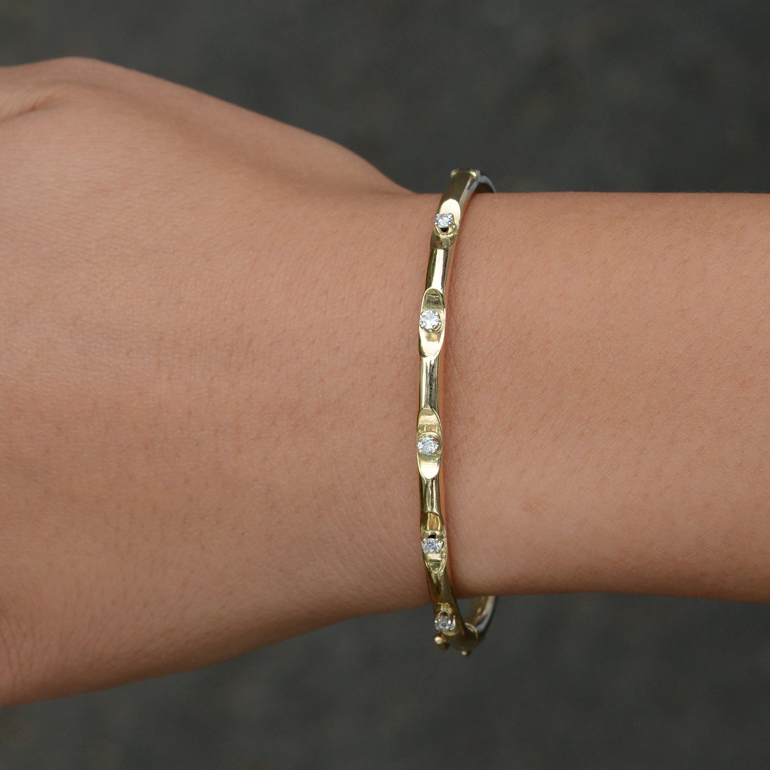 Vintage Minimalist Diamond and 14k Gold Bangle Bracelet