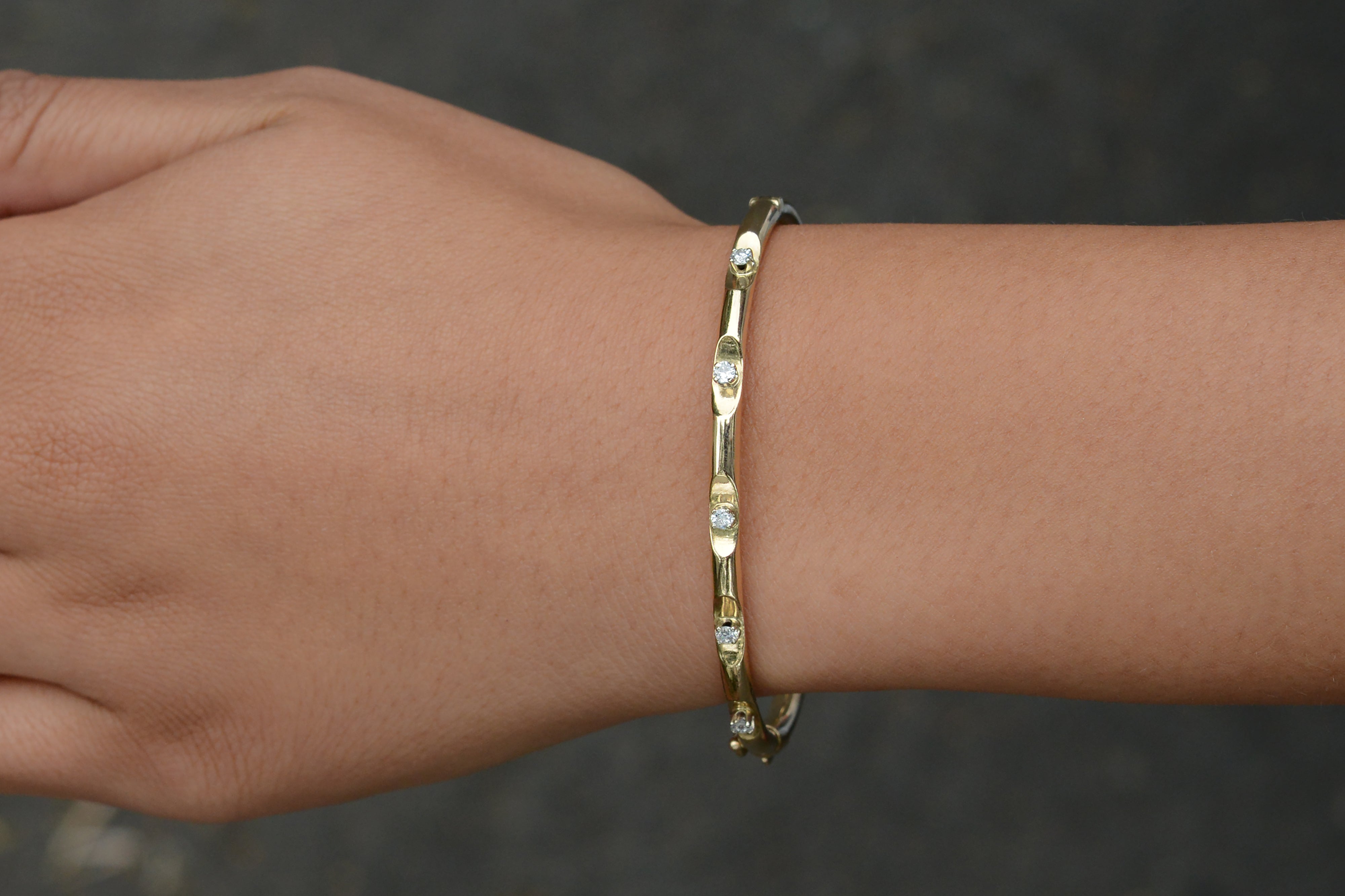 Vintage Minimalist Diamond and 14k Gold Bangle Bracelet