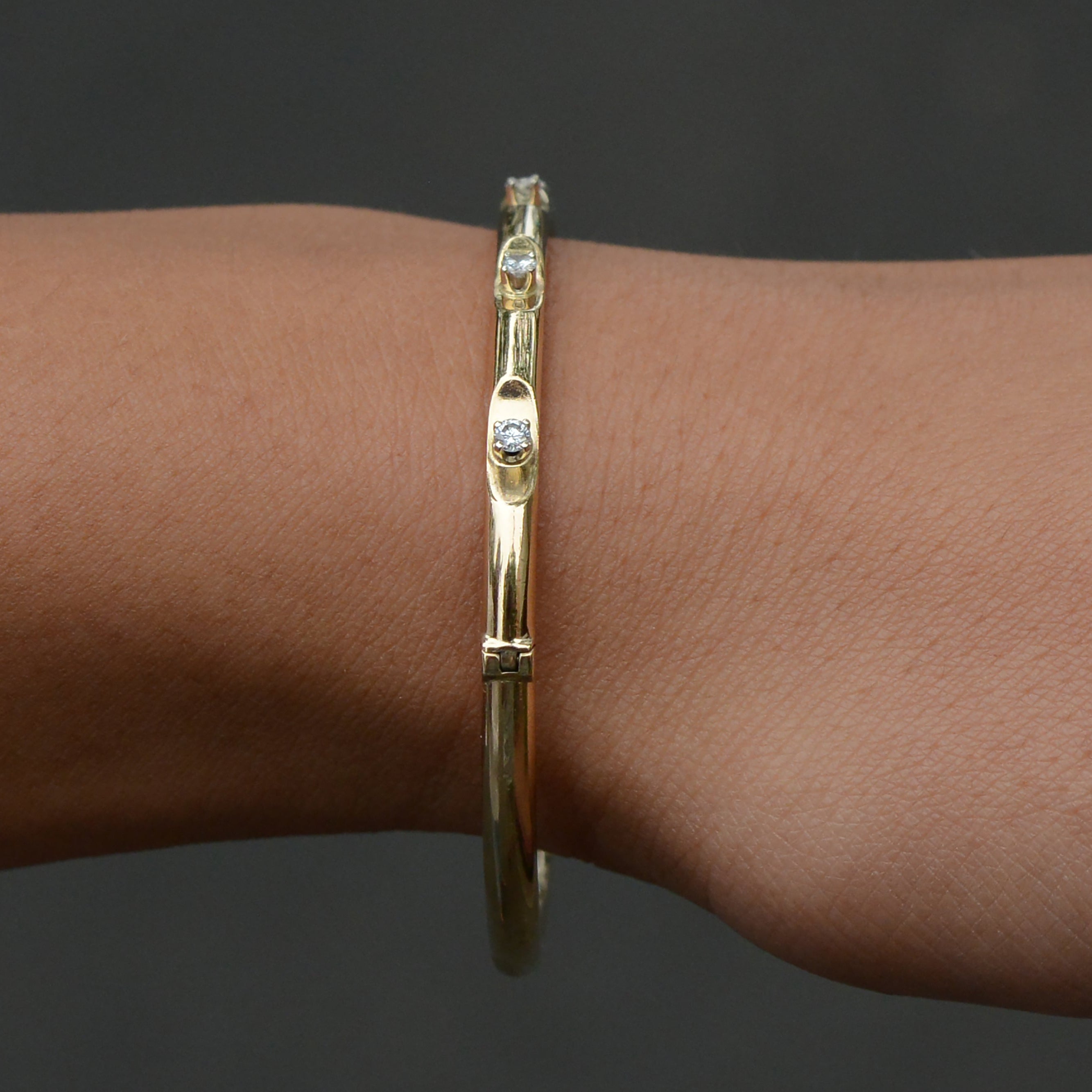 Vintage Minimalist Diamond and 14k Gold Bangle Bracelet
