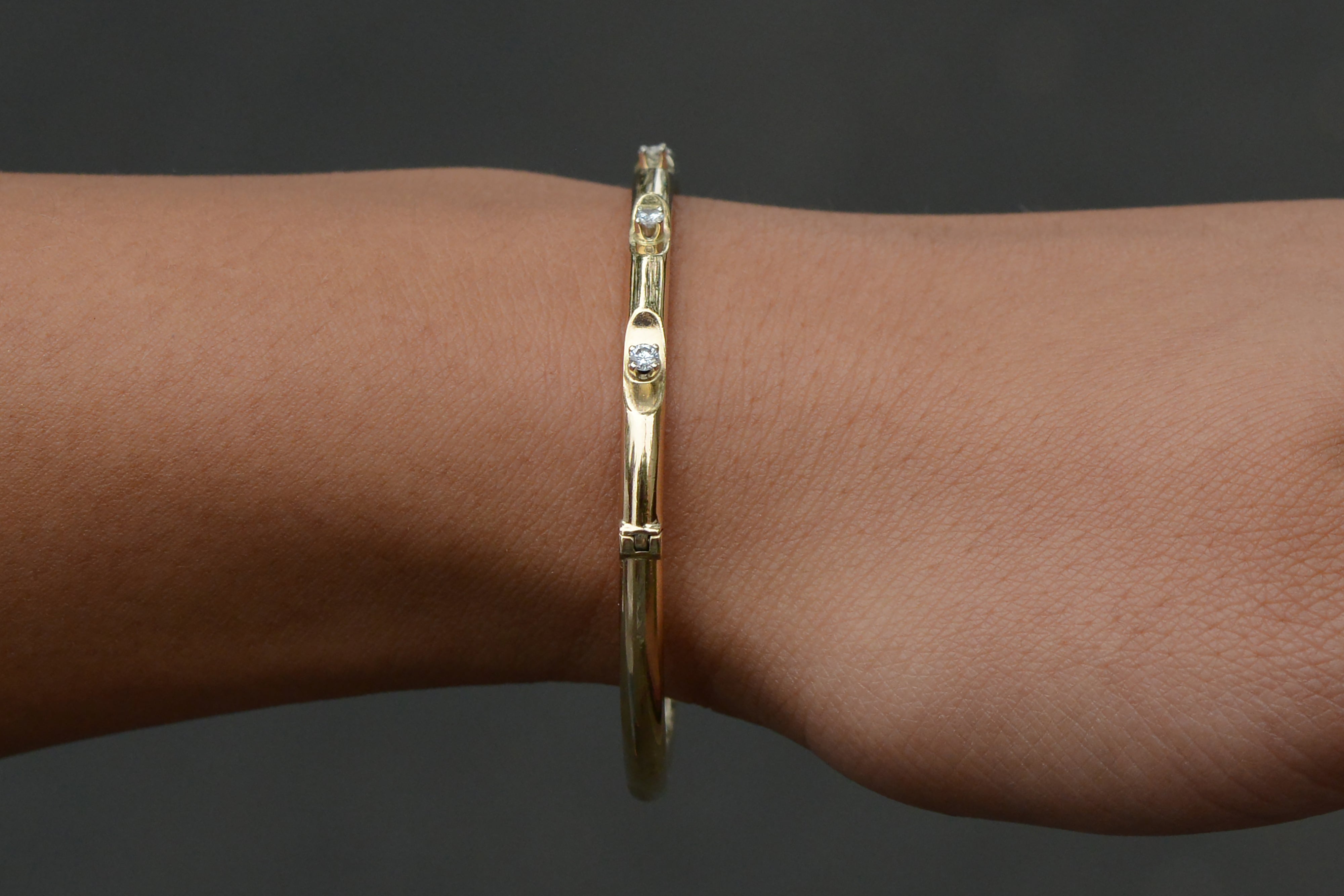 Vintage Minimalist Diamond and 14k Gold Bangle Bracelet