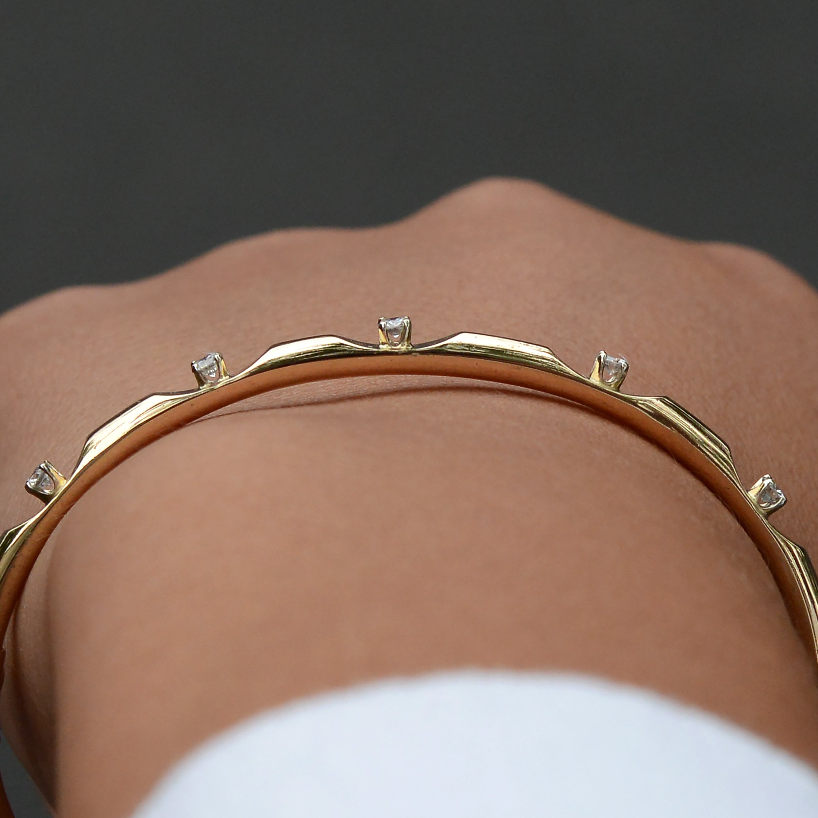 Vintage Minimalist Diamond and 14k Gold Bangle Bracelet