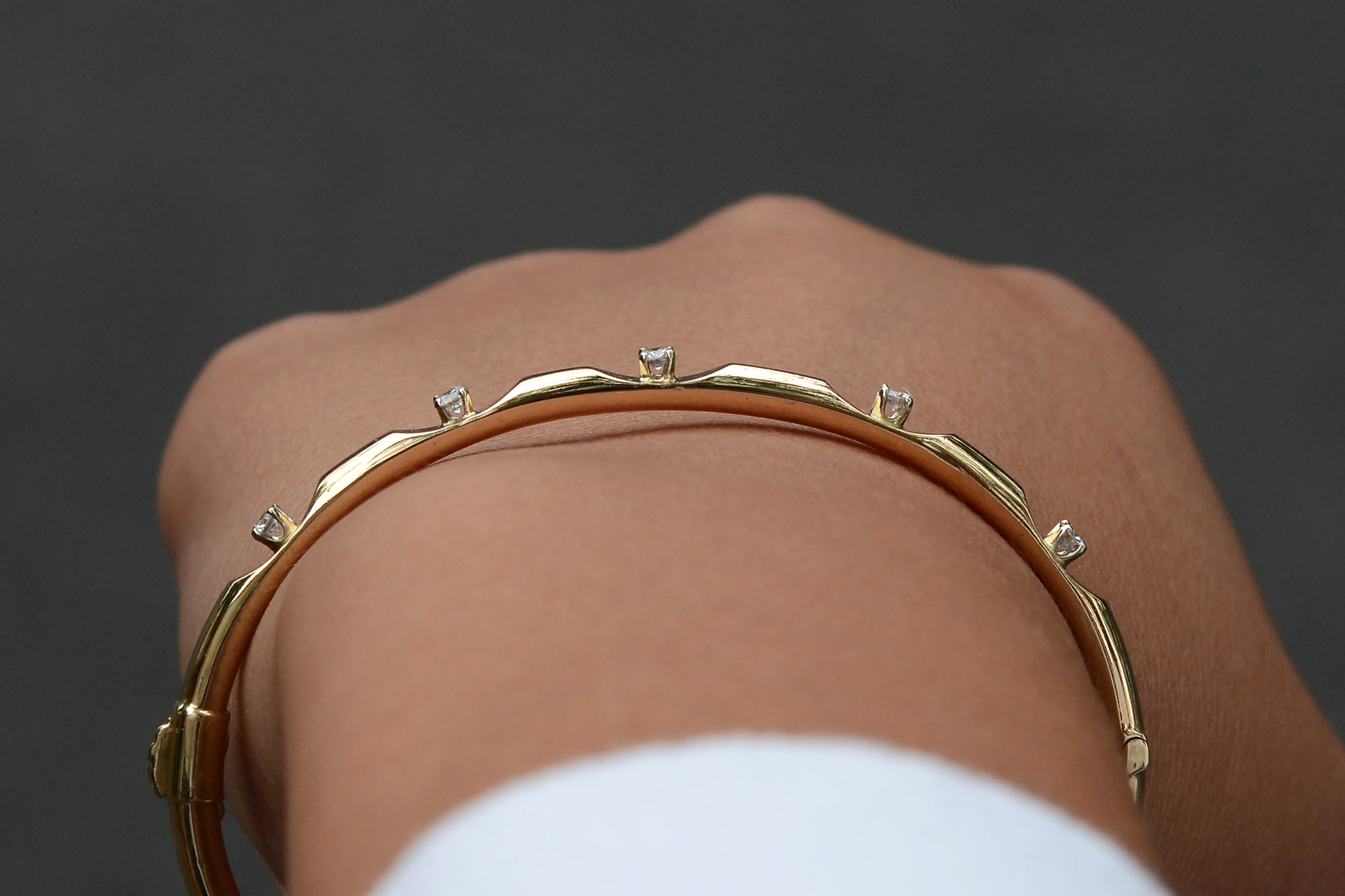 Vintage Minimalist Diamond and 14k Gold Bangle Bracelet
