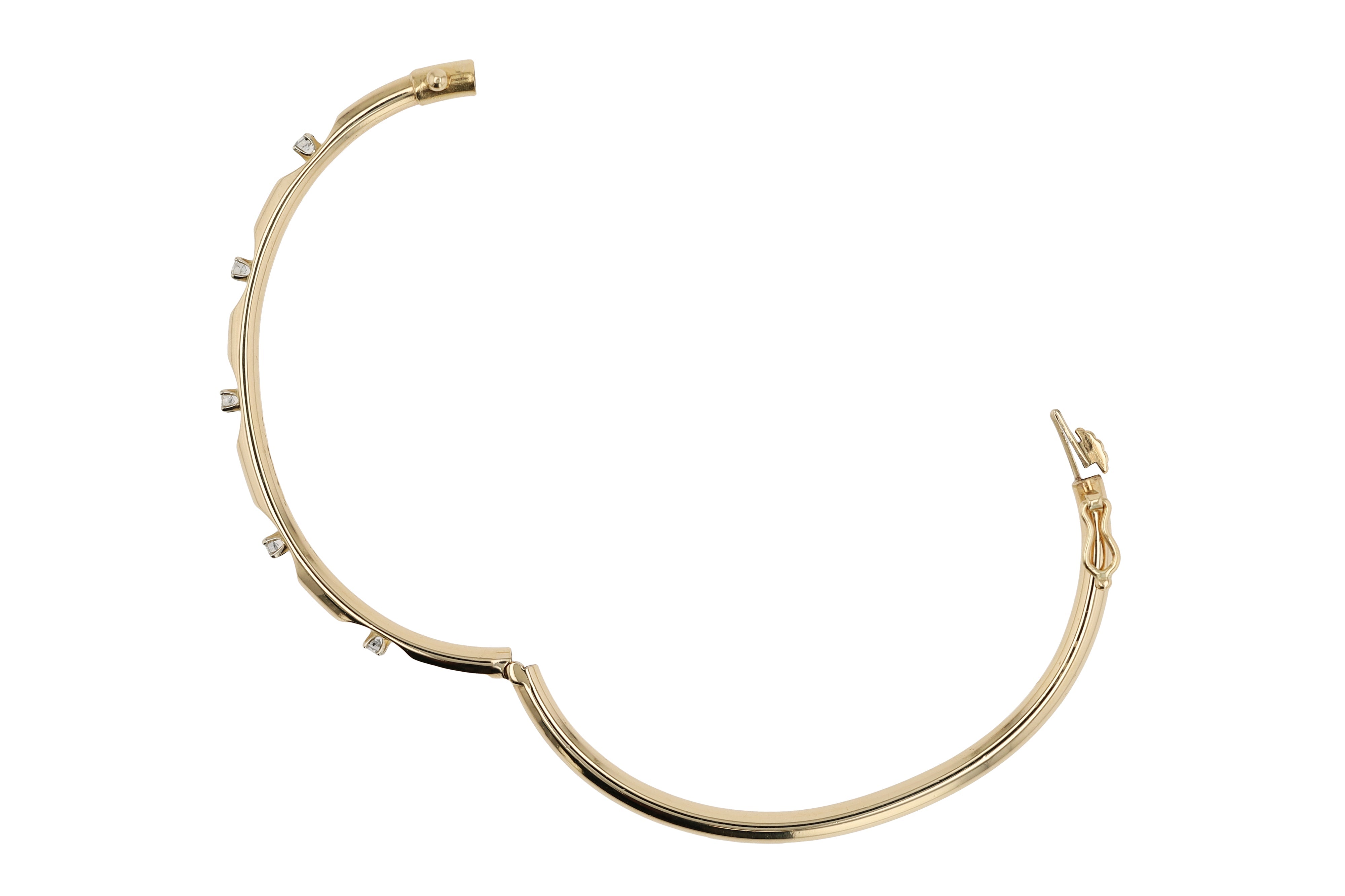 Vintage Minimalist Diamond and 14k Gold Bangle Bracelet
