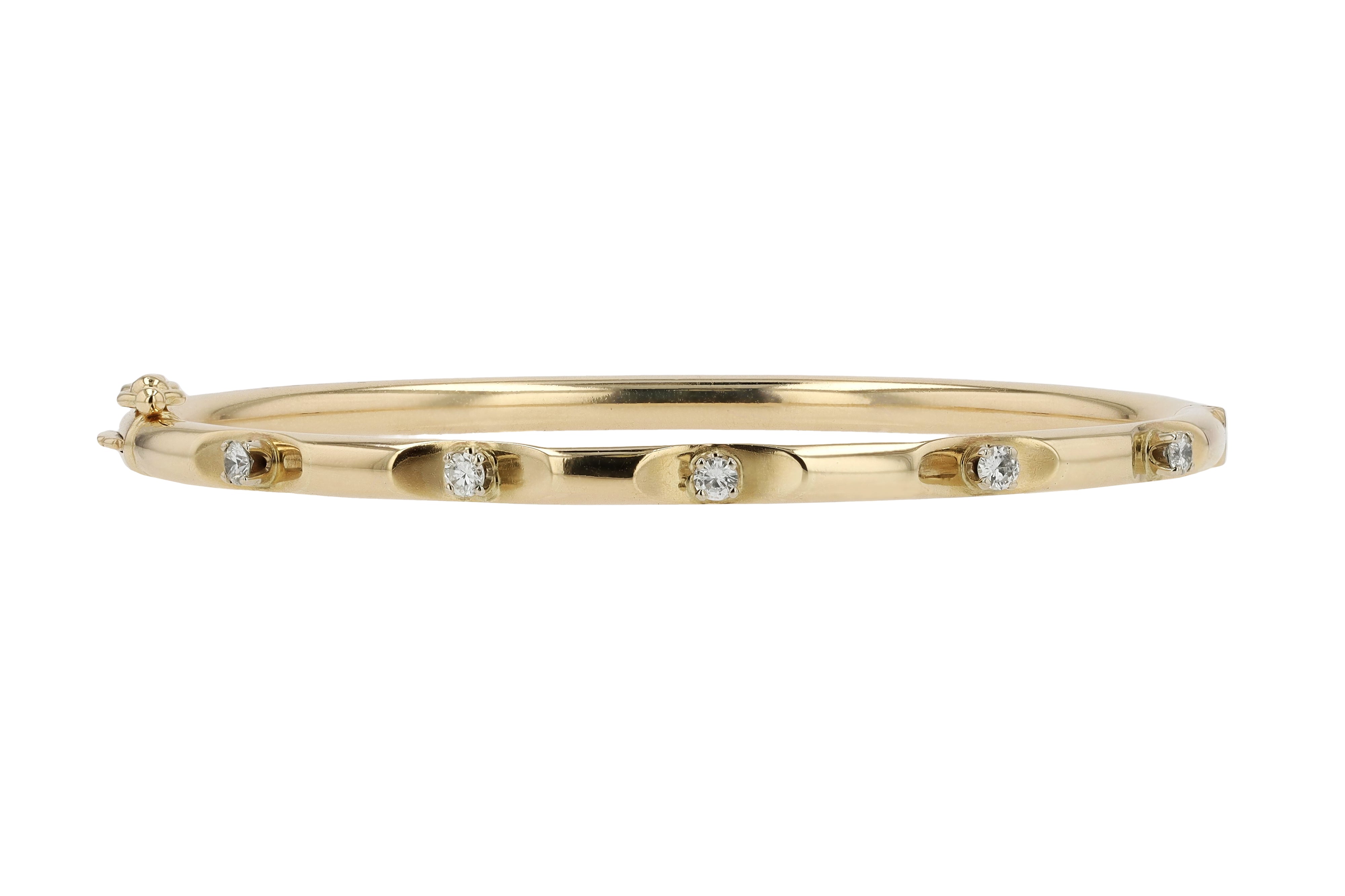 Vintage Minimalist Diamond and 14k Gold Bangle Bracelet