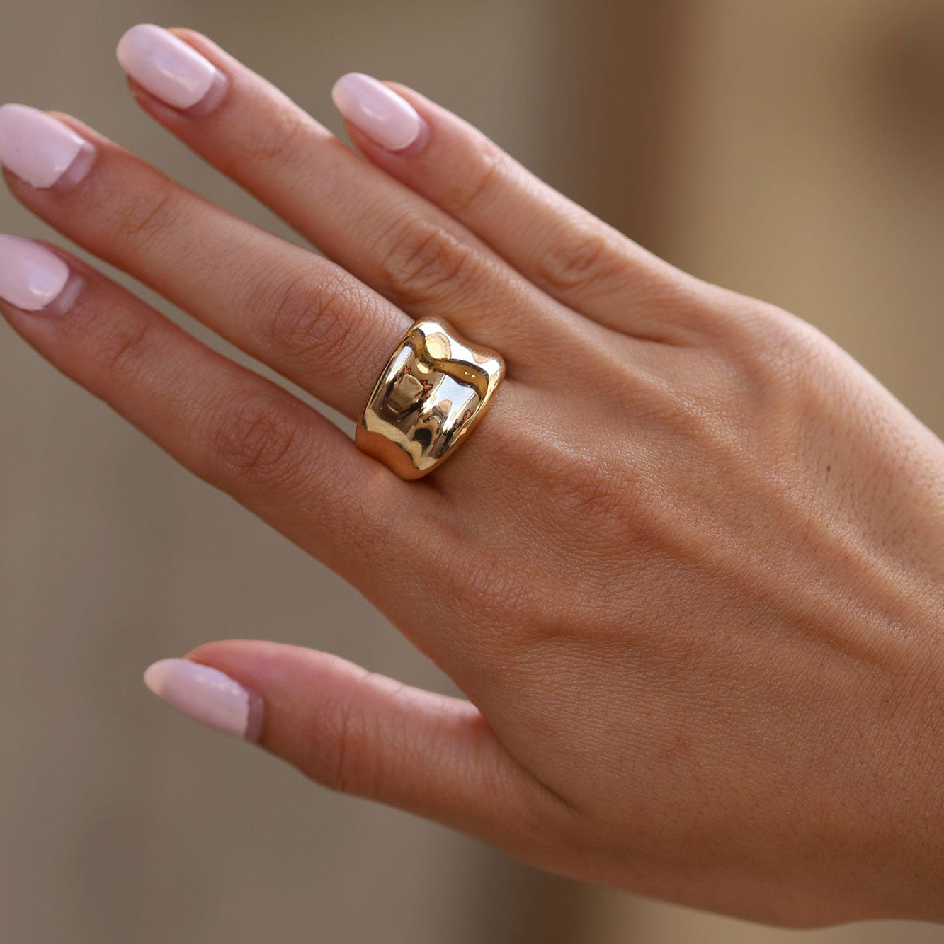 Vintage Modernist 14k Yellow Gold Free Form Wide Band