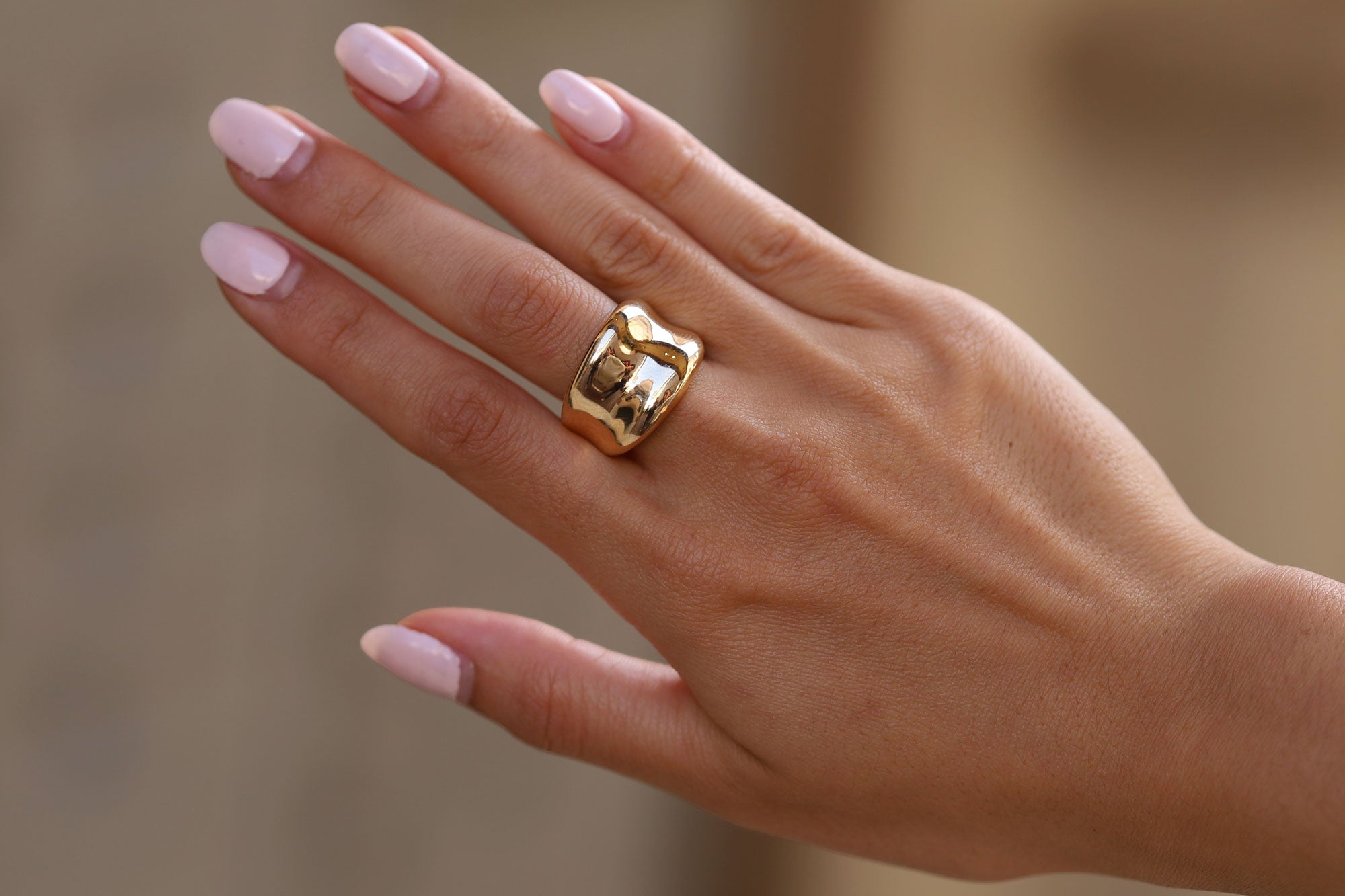 Vintage Modernist 14k Yellow Gold Free Form Wide Band