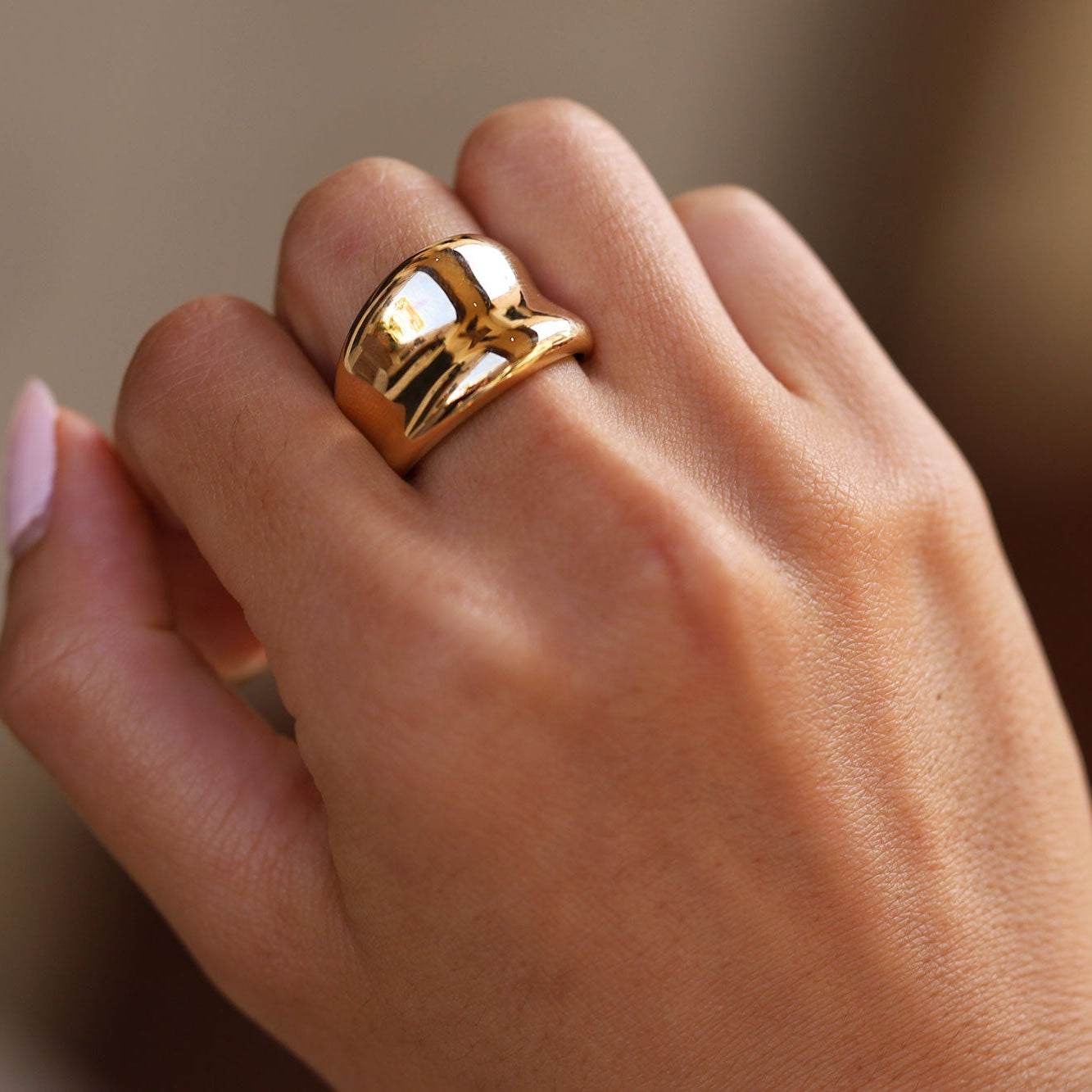 Vintage Modernist 14k Yellow Gold Free Form Wide Band