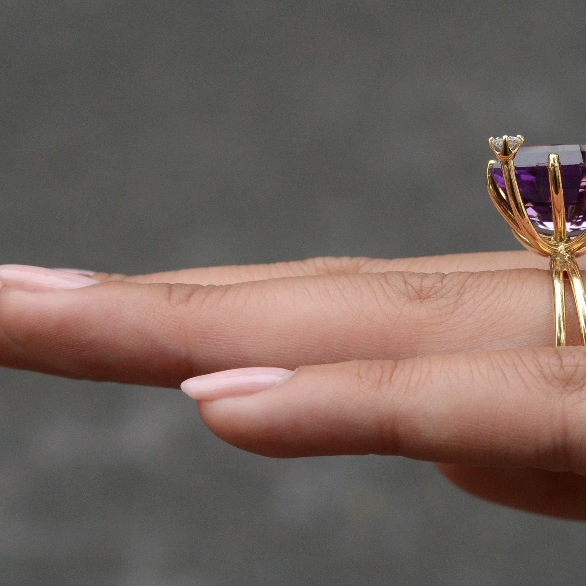Vintage Modernist Amethyst and Diamond Cocktail Ring